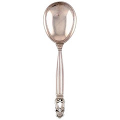 Vintage Georg Jensen "Acorn" Serving Spoon in Sterling Silver, Four Pieces, in Stock