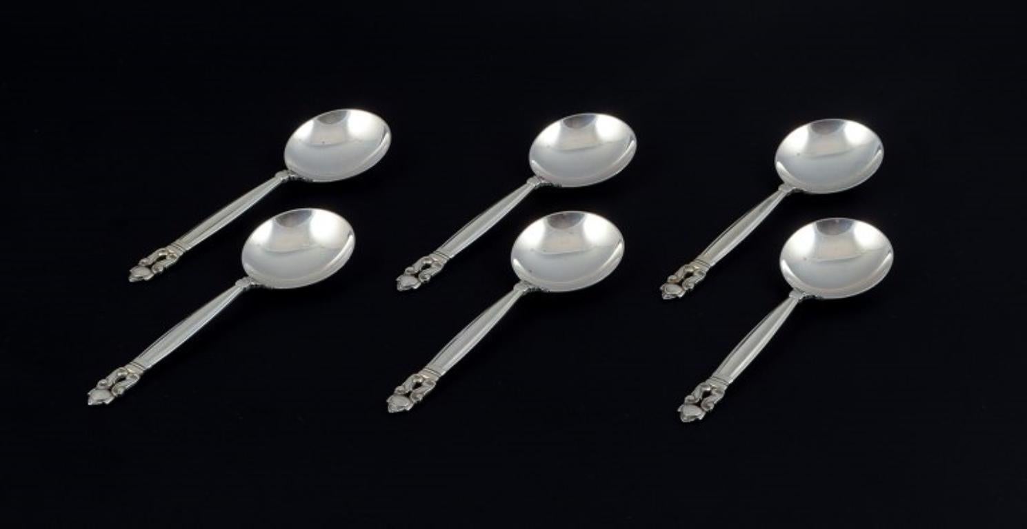 Georg Jensen, Acorn. Six bouillon spoons in sterling silver.
Marked post-1945.
In perfect condition with minimal signs of use.
Marked. Some with English import marks.
Measurements: L 13.2 cm.