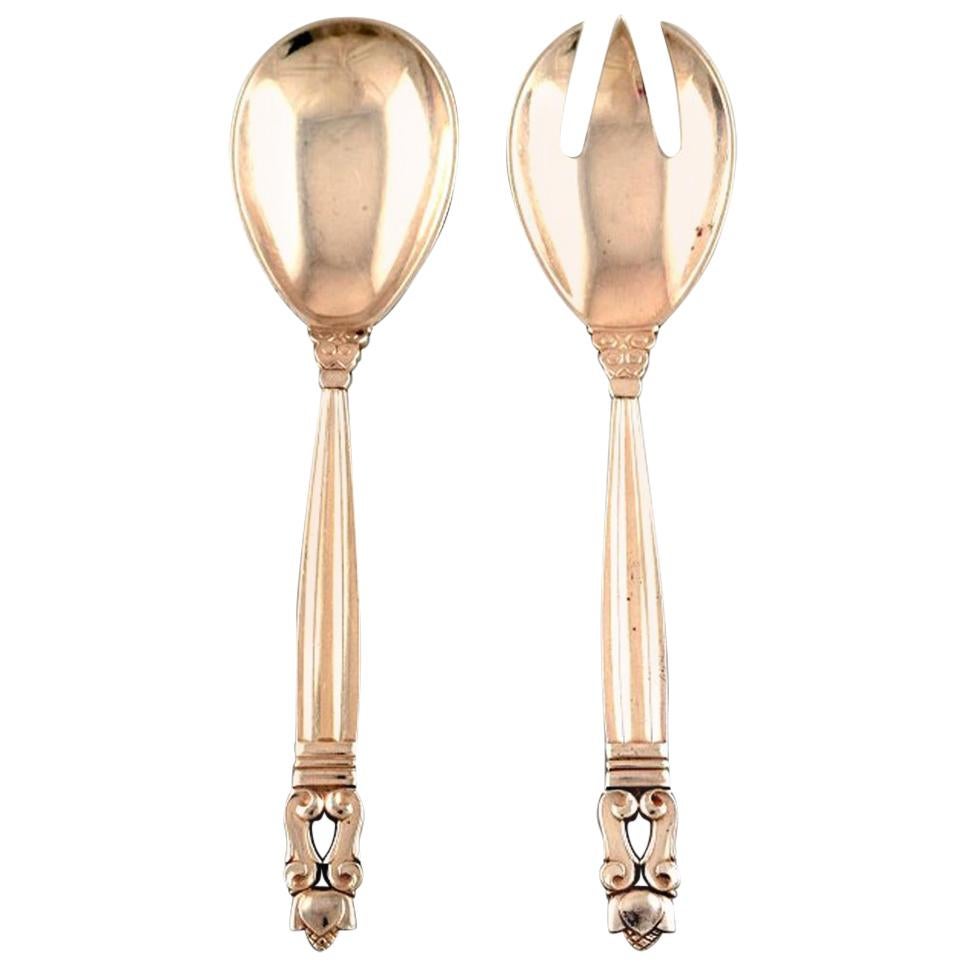 Georg Jensen "Acorn" Small Salad Set, All in Sterling Silver For Sale