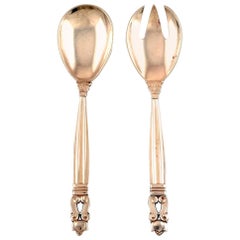 Georg Jensen "Acorn" Small Salad Set, All in Sterling Silver