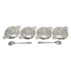 Georg Jensen Acorn Sterling Silver 4 Salt Dip Cellars 2 Master Salt Spoons 18622
