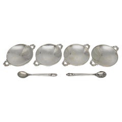 Georg Jensen Acorn Sterling Silver 4 Salt Dip Cellars 2 Master Salt Spoons 18622