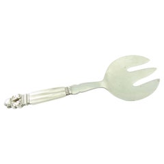 Georg Jensen Acorn Sterling Silver and Stainless 3 Tine Serving Fork