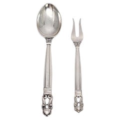 Cuillère à café et fourchette Hors D'Oeuvres en argent sterling à glands de Georg Jensen n° #18329