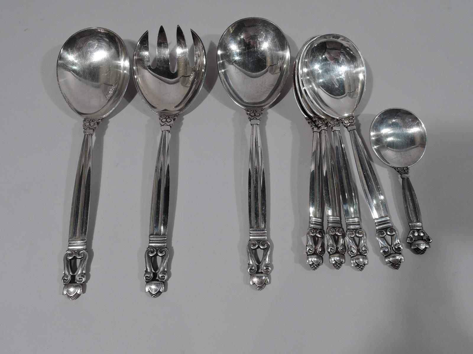 Art Deco Georg Jensen Acorn Sterling Silver Dinner Set with 153 Pieces