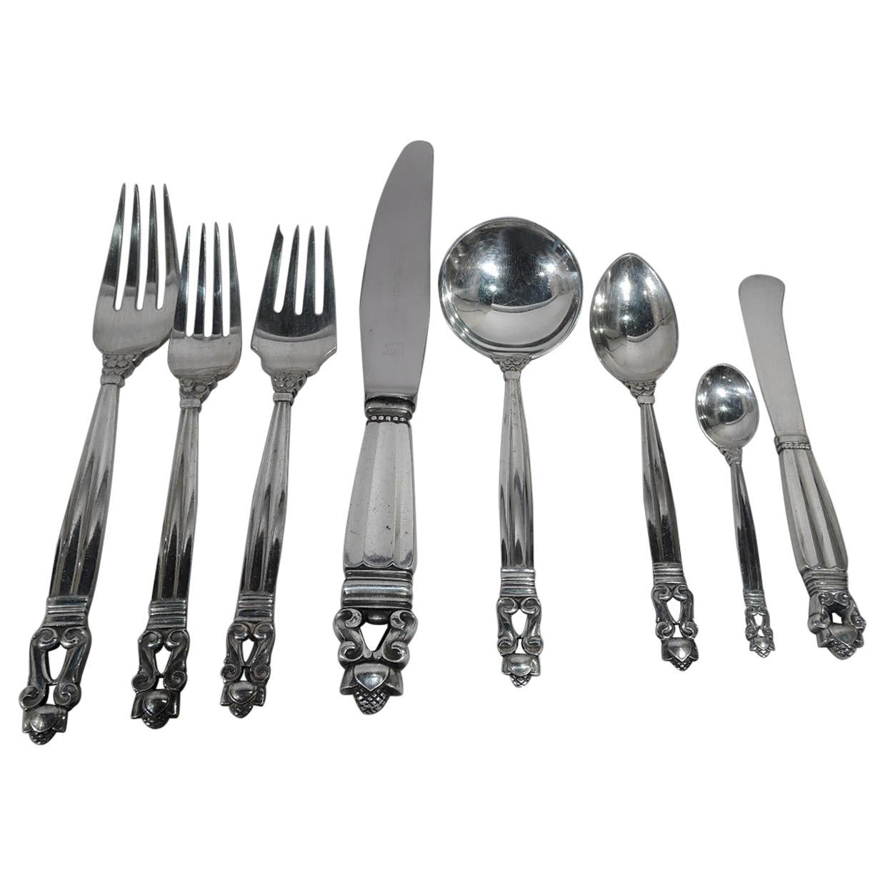 Georg Jensen Acorn Sterling Silver Dinner Set with 153 Pieces