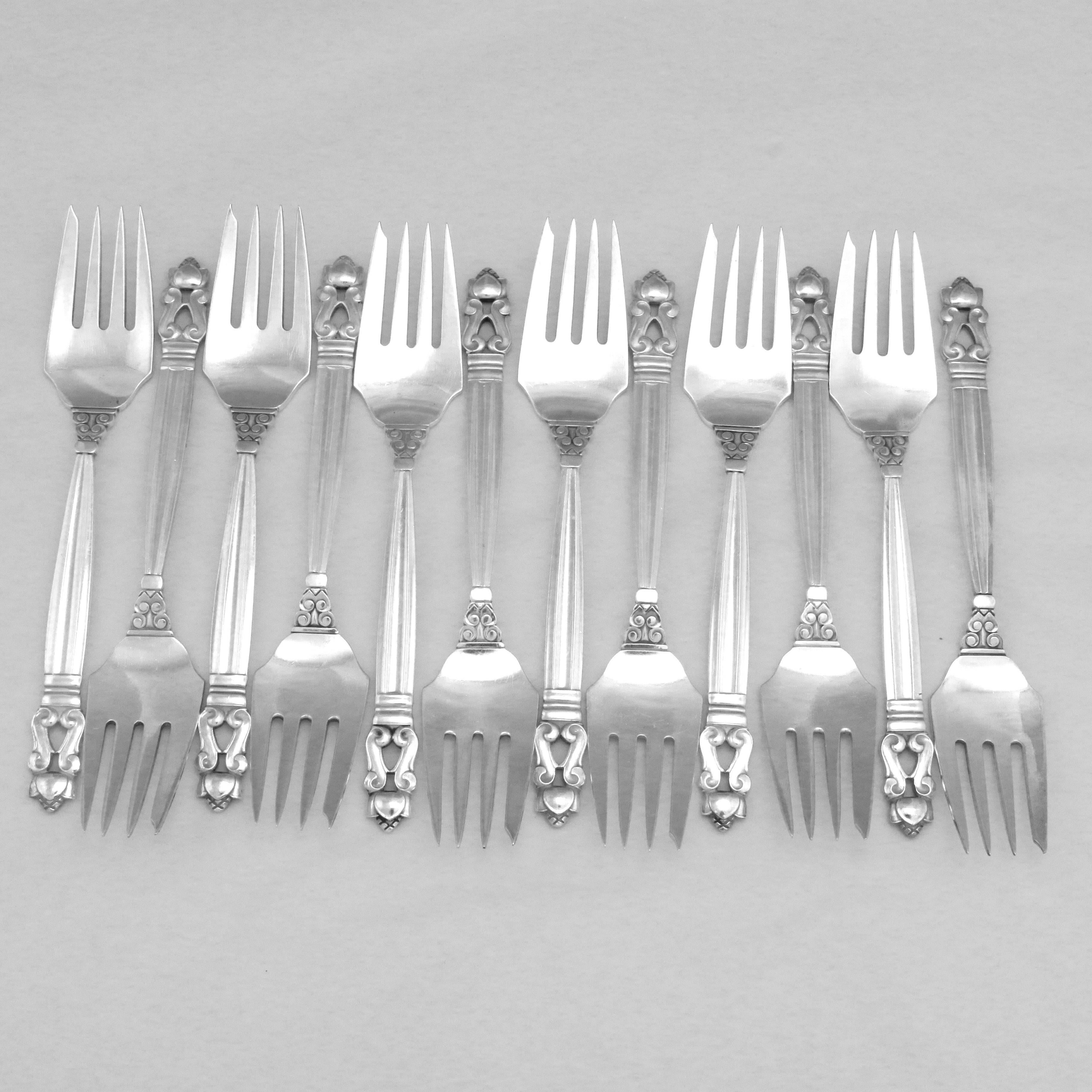Danish Georg Jensen Acorn Sterling Silver Flatware Set for 12, in all 126 Pieces For Sale