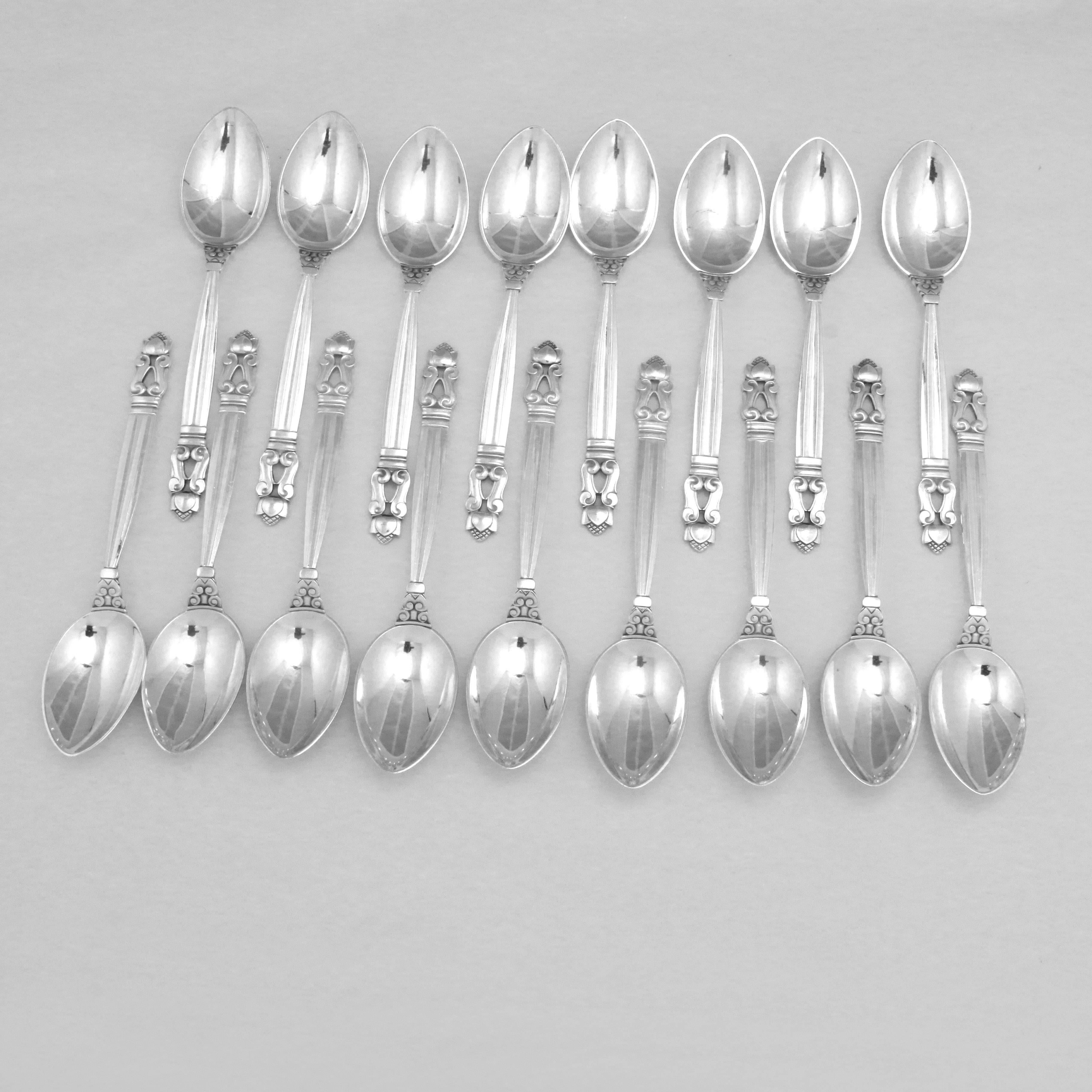 20th Century Georg Jensen Acorn Sterling Silver Flatware Set for 12, in all 126 Pieces