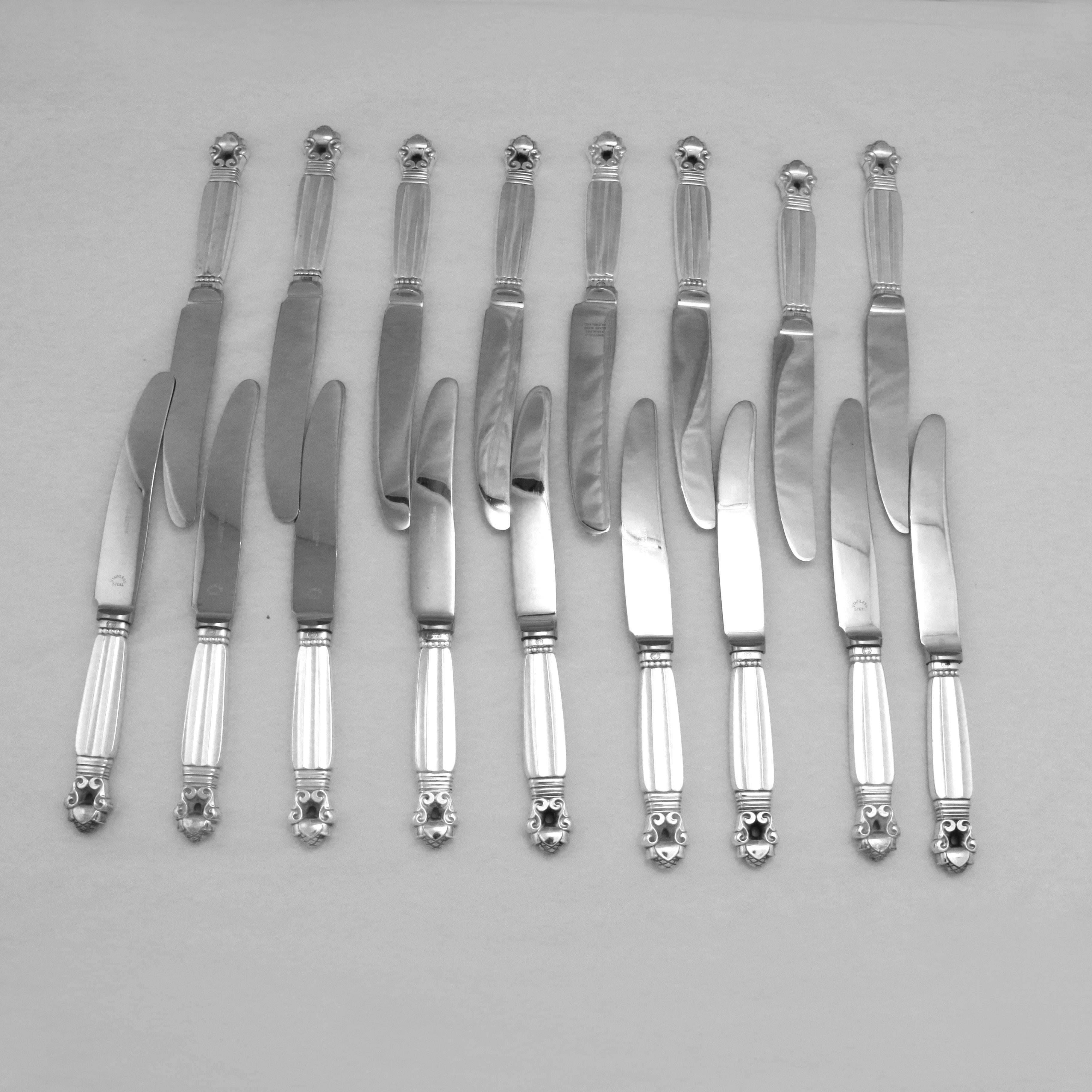 Georg Jensen Acorn Sterling Silver Flatware Set for 12, in all 126 Pieces 1