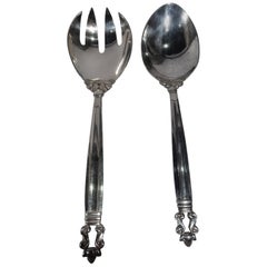 Georg Jensen Acorn Sterling Silver Salad Serving, Pair