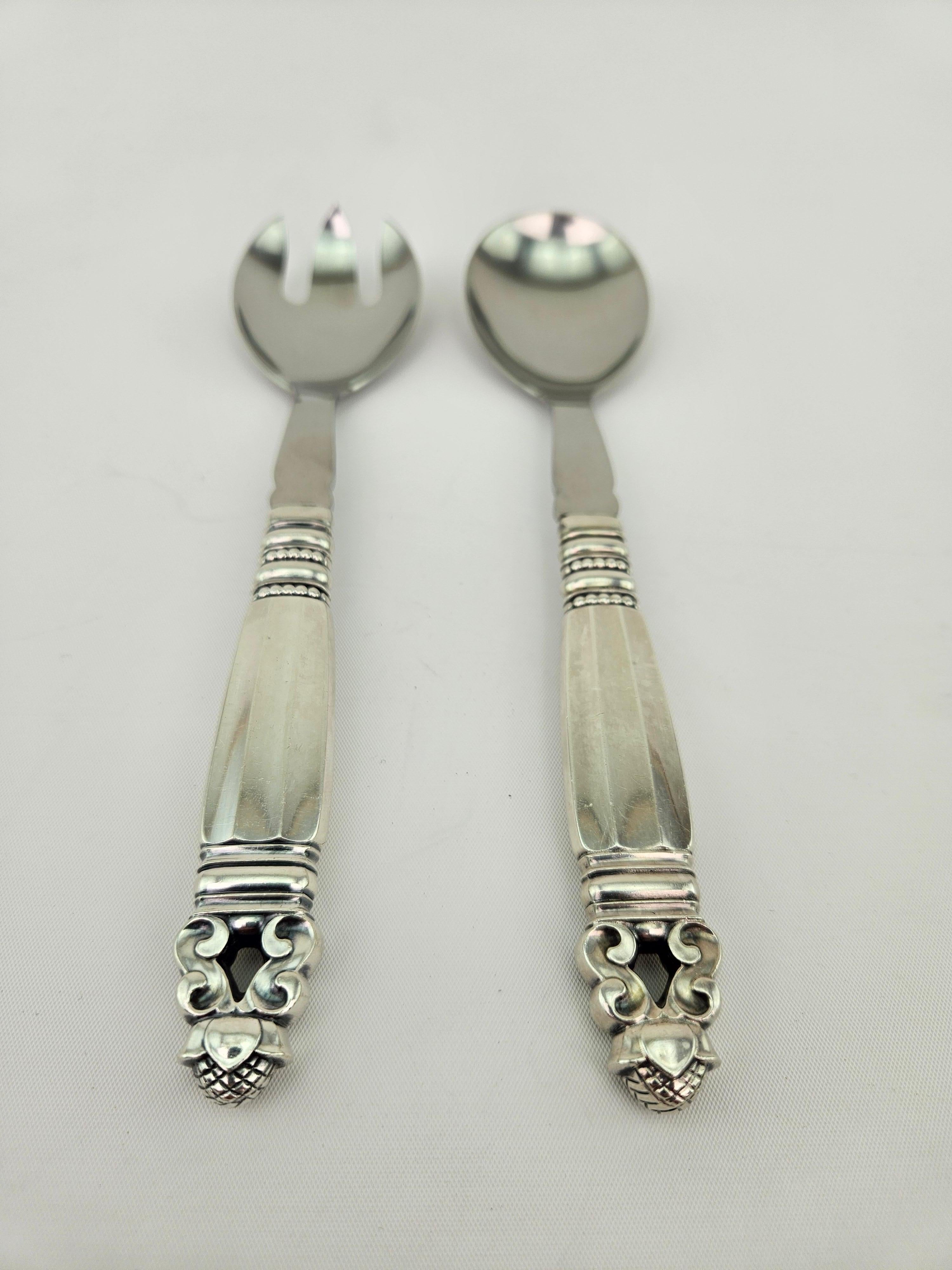 Art Deco Georg Jensen 'Acorn' Sterling Silver Salad serving set
