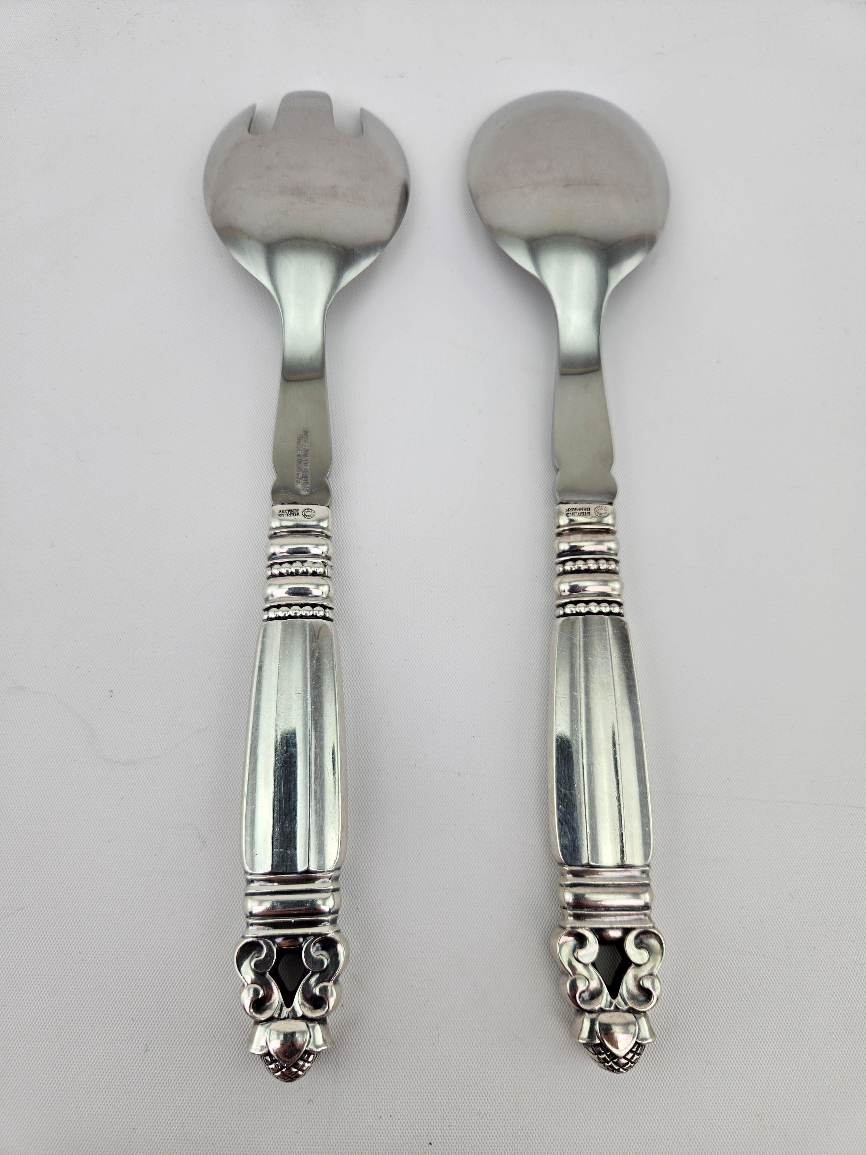 Georg Jensen 'Acorn' Sterling Silver Salad serving set In Good Condition In Hamilton, Ontario