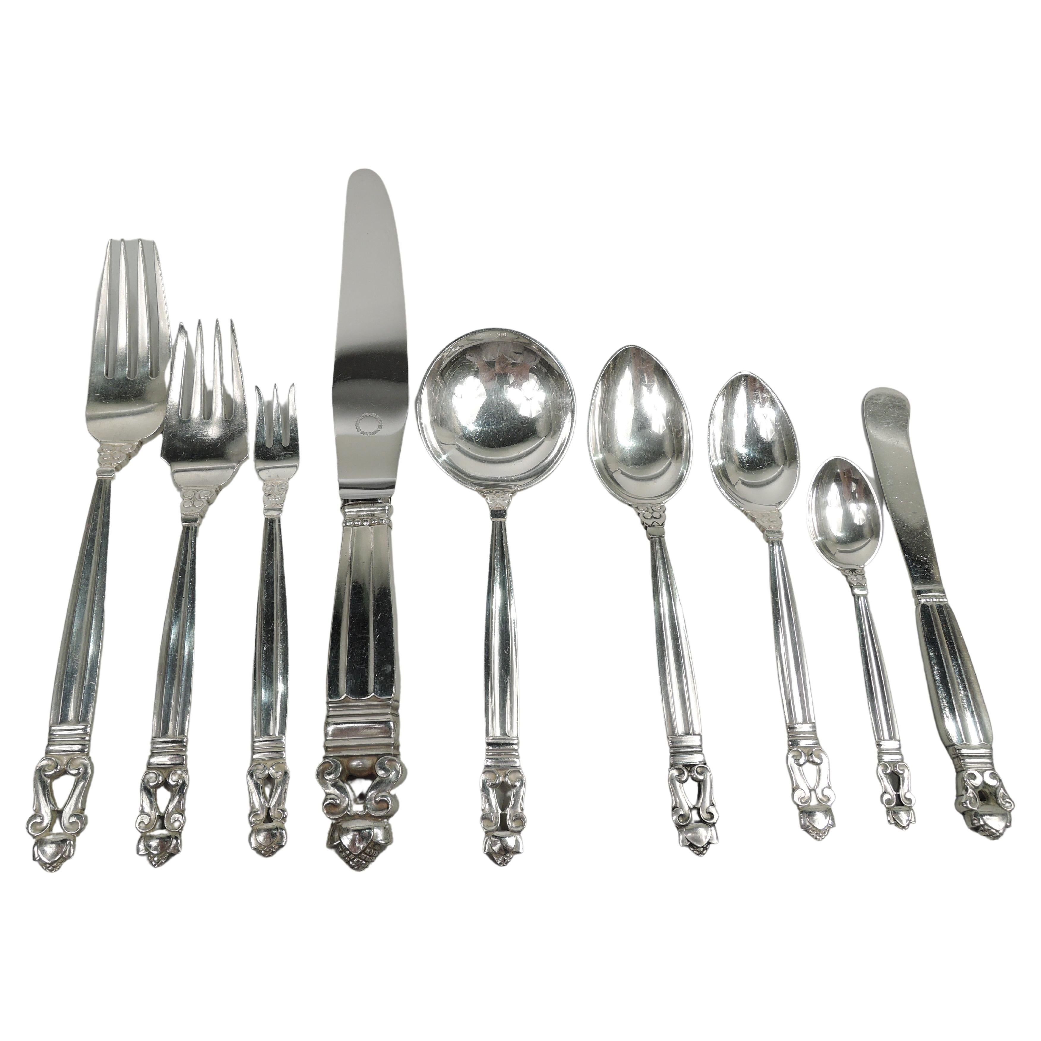 Georg Jensen Acorn Sterling Silver Set with 104 Pieces For Sale