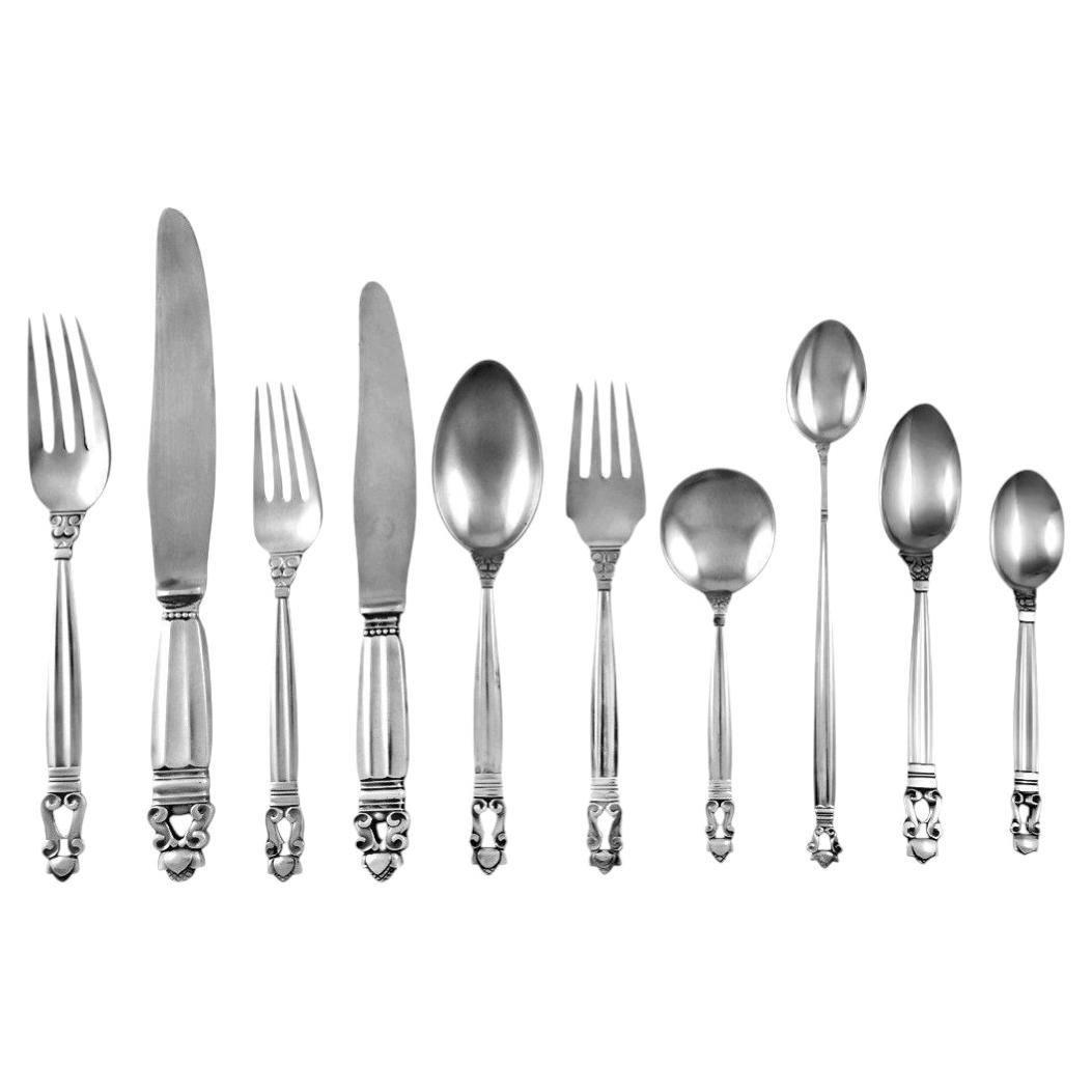 Georg Jensen Acorn Sterling Silverware Service, 12 Settings, 1930