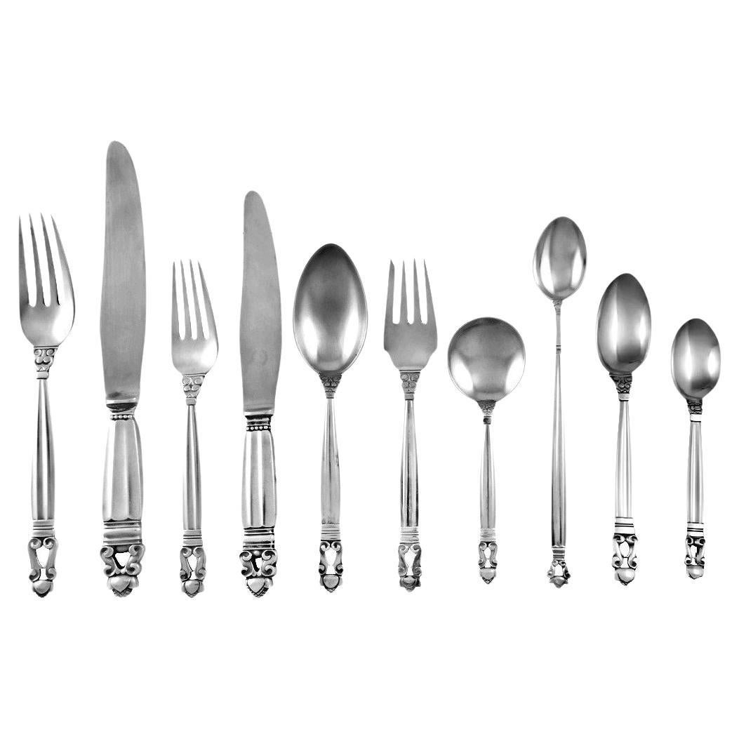 Georg Jensen Bellota Servicio de Cubiertos de Plata de Ley, 12 Servicios