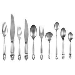 Georg Jensen Acorn Sterling Silverware Service, 12 Settings