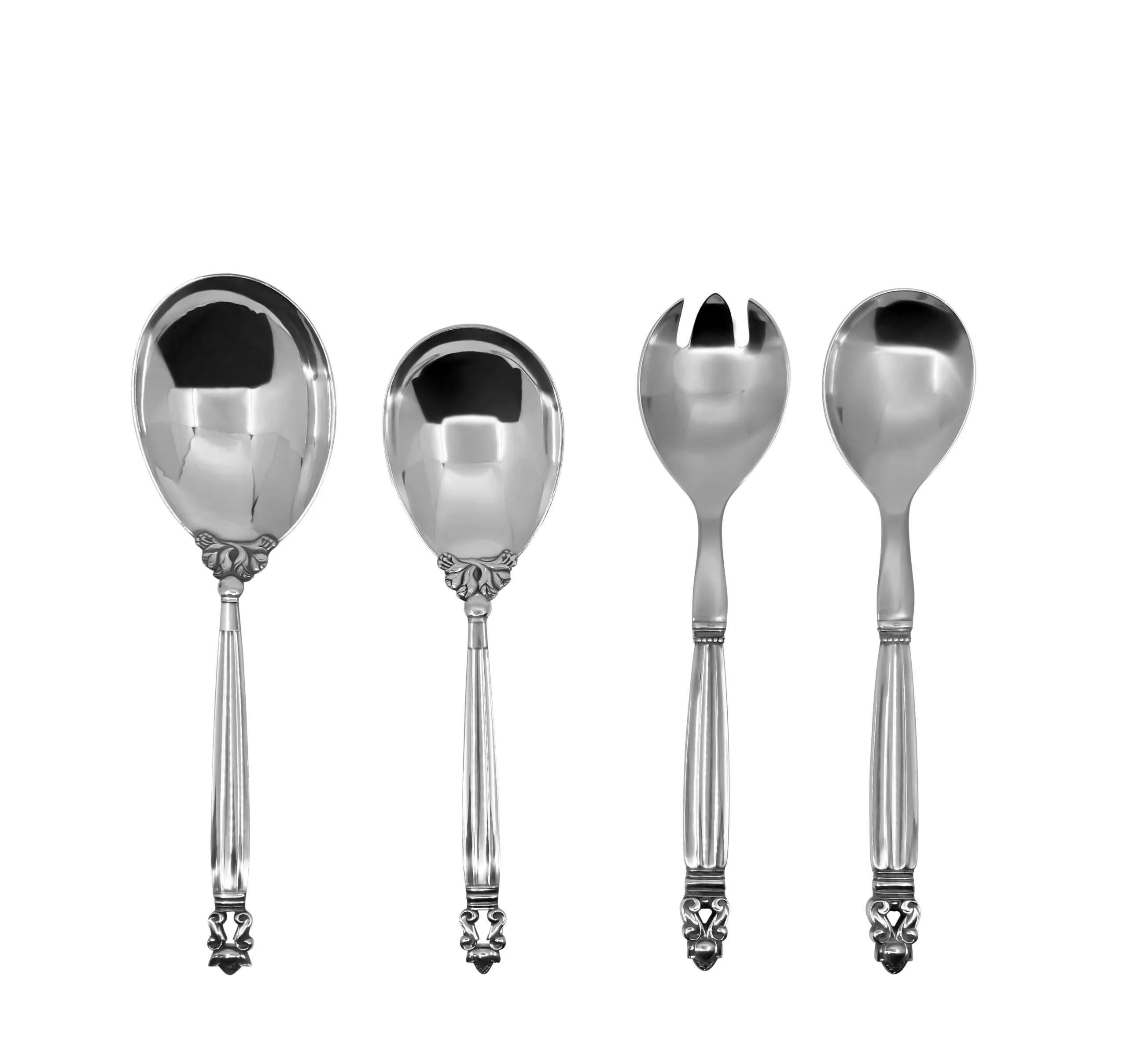 Hand-Crafted Georg Jensen Acorn Sterling Silverware Service for 6 For Sale