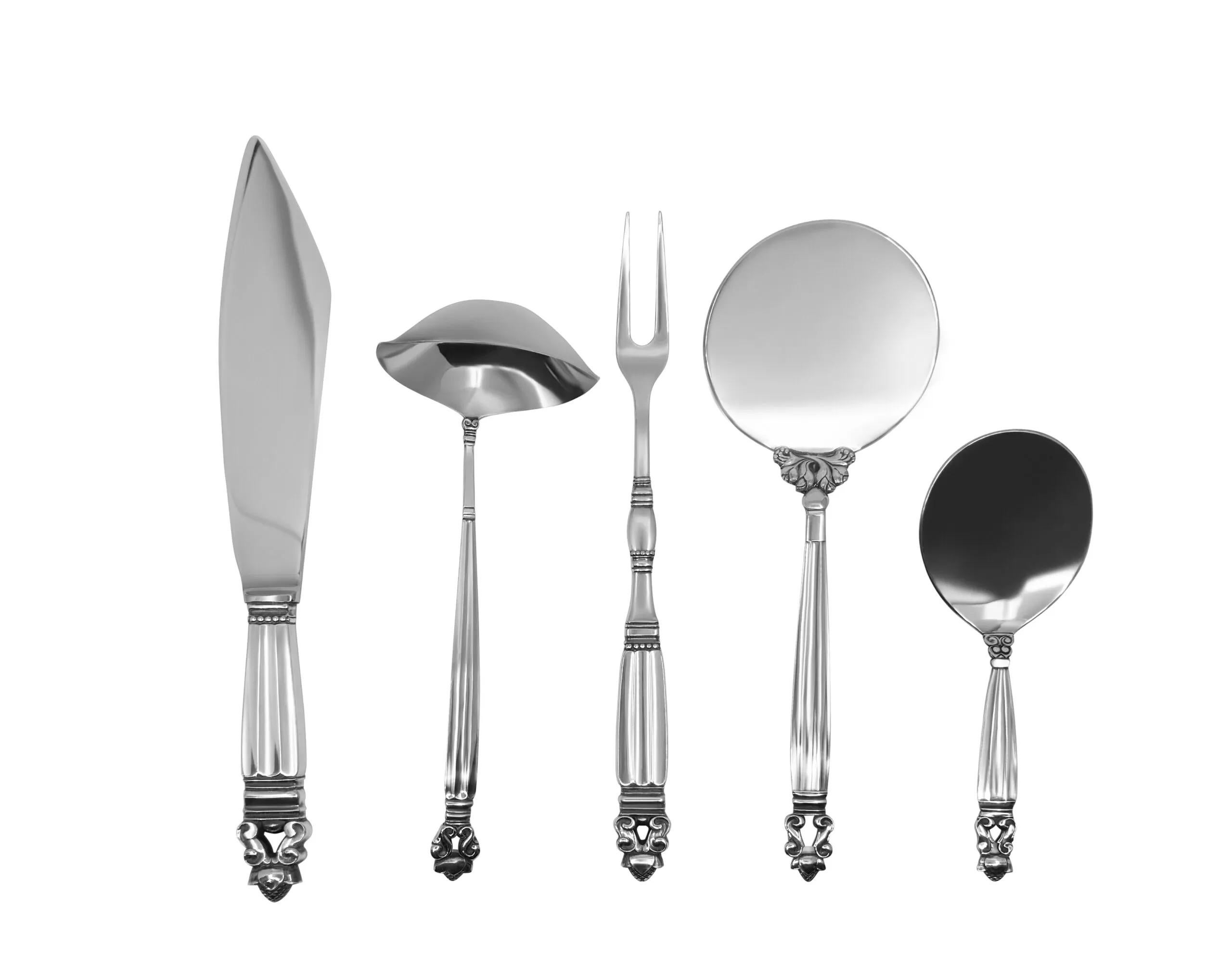 Georg Jensen Acorn Sterling Silverware Service for 6 In Excellent Condition For Sale In Hellerup, DK