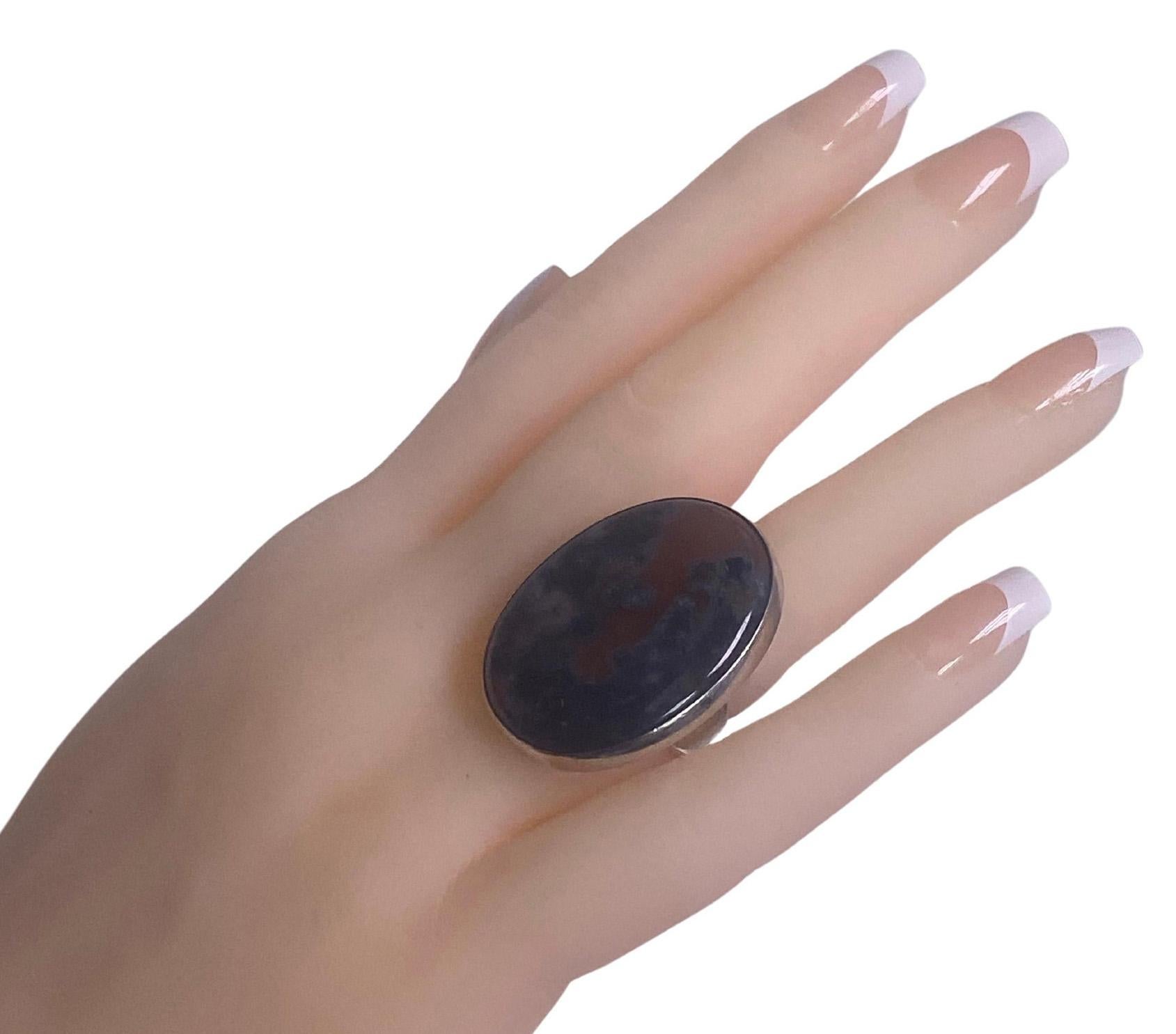 Georg Jensen Agate Ring Sterling Silver C.1960 In Good Condition For Sale In Toronto, ON