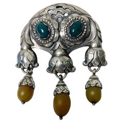 Georg Jensen Broche maître en chrysoprase ambrée, C.1915