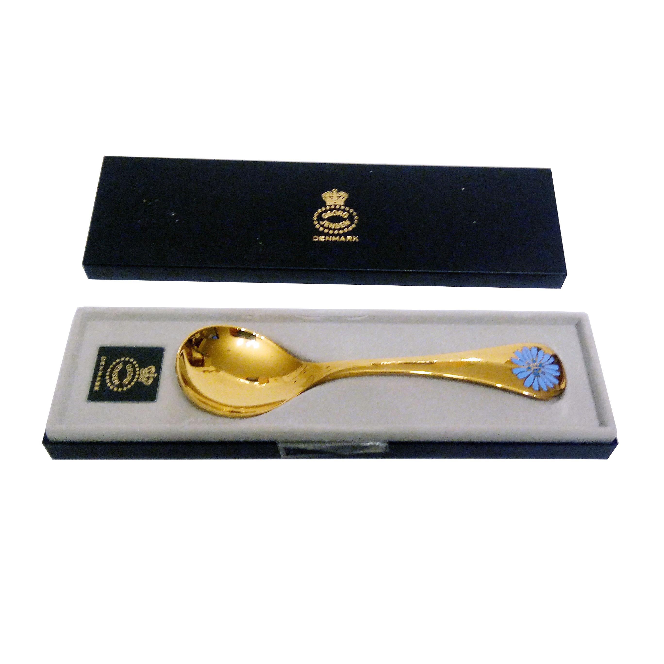 Georg Jensen Annual Spoons Gilt Sterling Silver with Enamel, Set of 10 For Sale 7