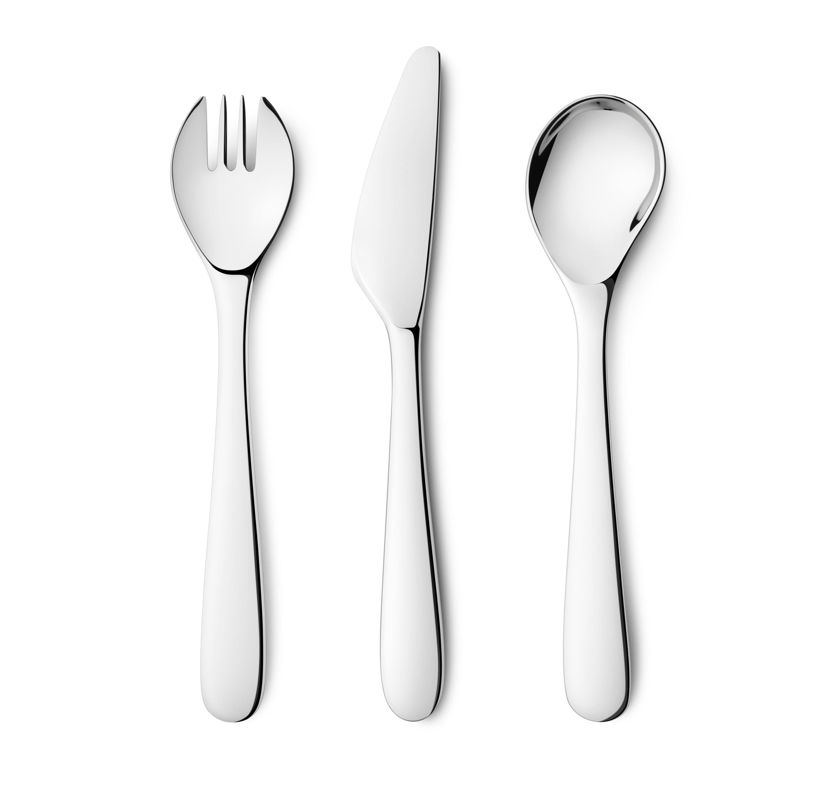 A charming set of spoon, fork and knife combining sophistication with soft lines, making it perfect for little hands.