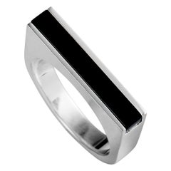 Georg Jensen Aria Silver and Onyx Flat Band Ring