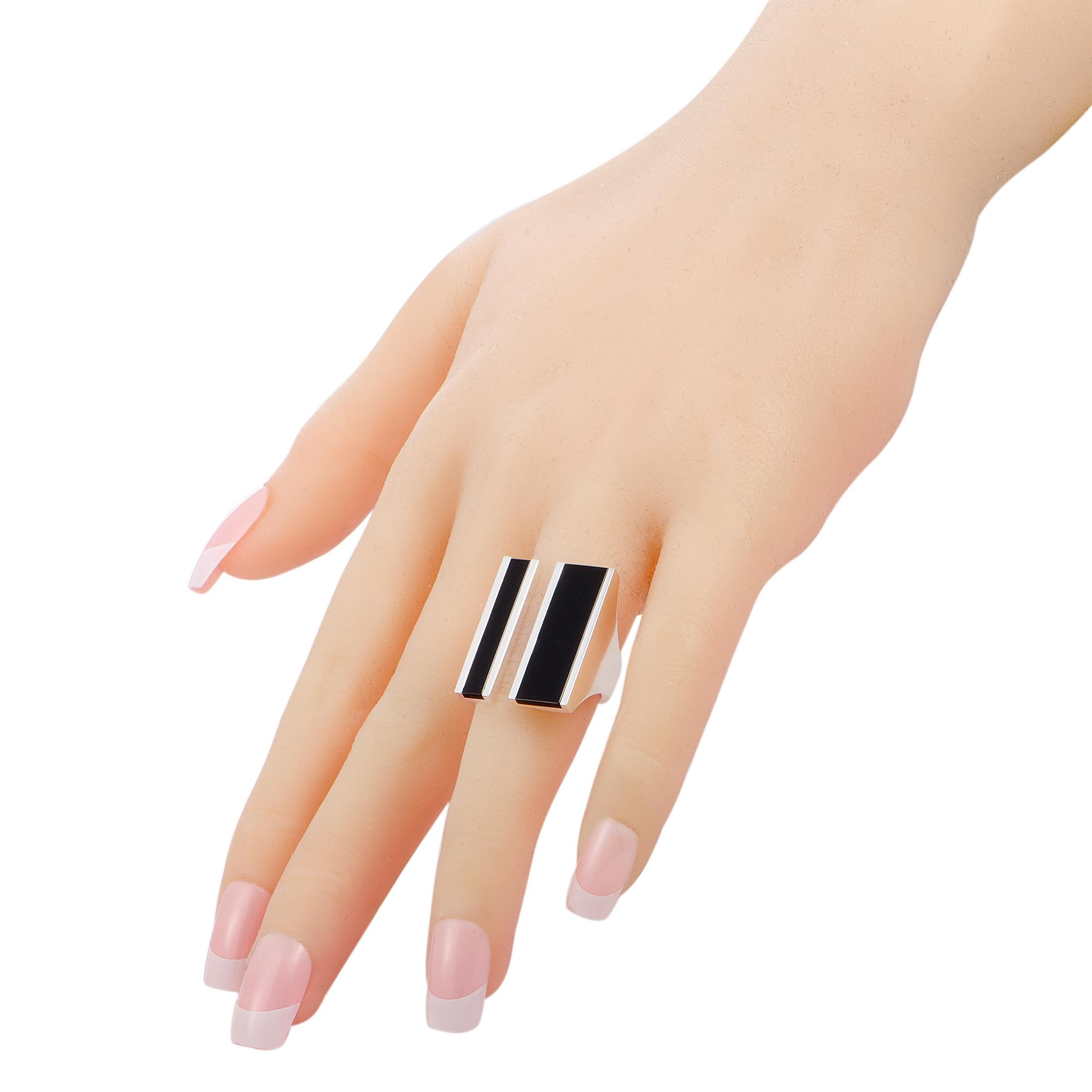 Women's Georg Jensen Aria Silver and Onyx Two Bar Ring