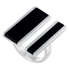 Georg Jensen Aria Silver and Onyx Two Bar Ring