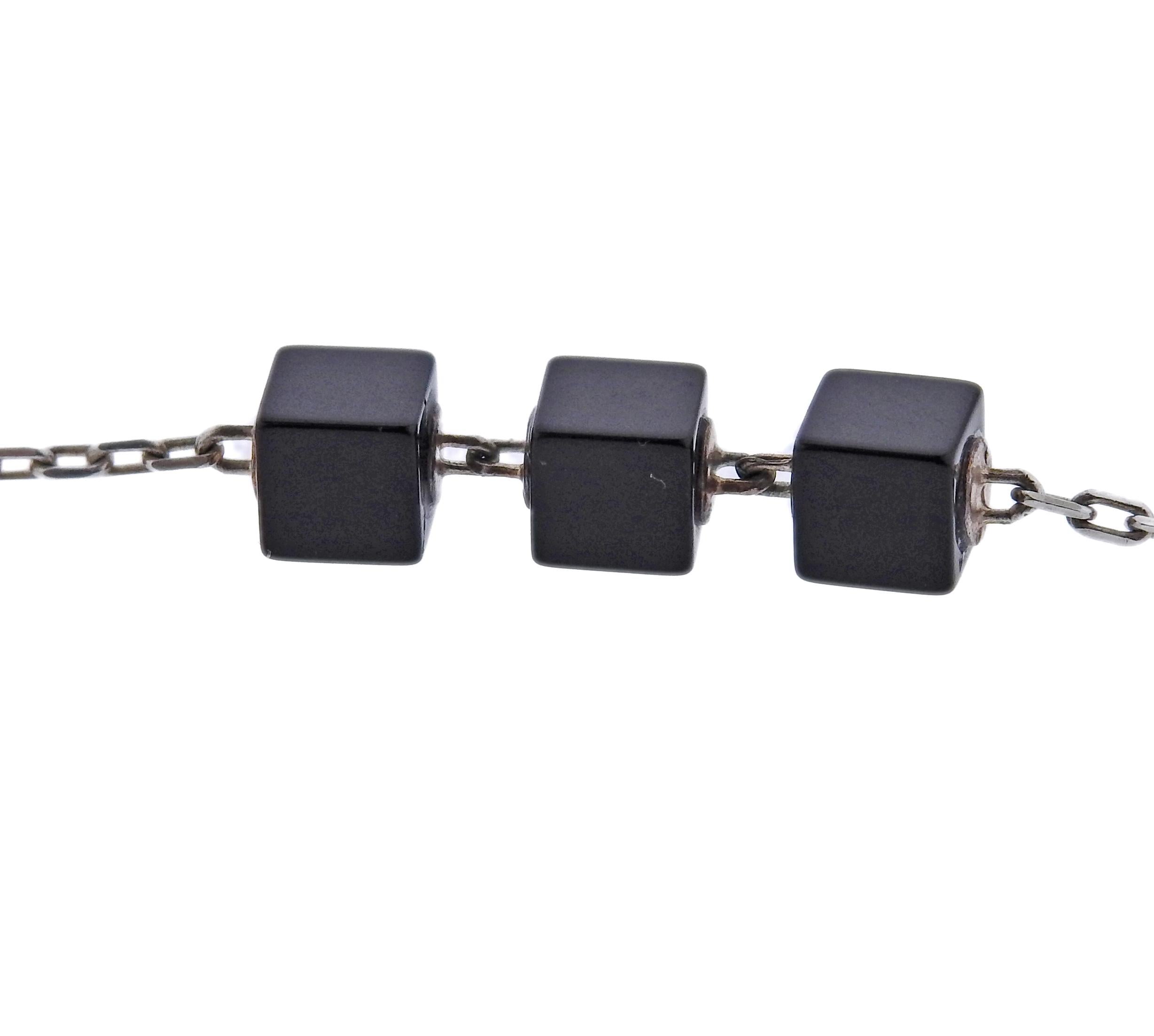 Brand new Georg Jensen sterling silver long Aria cube station necklace, with onyx. Cubes are 5 x 5mm. Necklace is 39.5