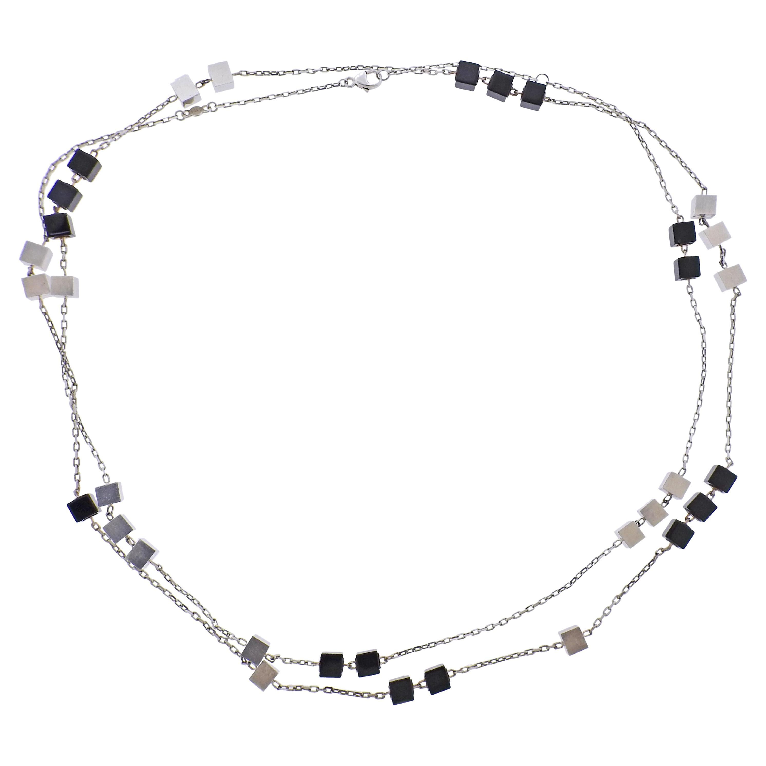 Georg Jensen Aria Silver Onyx Cube Sautoir Long Necklace 612 B For Sale