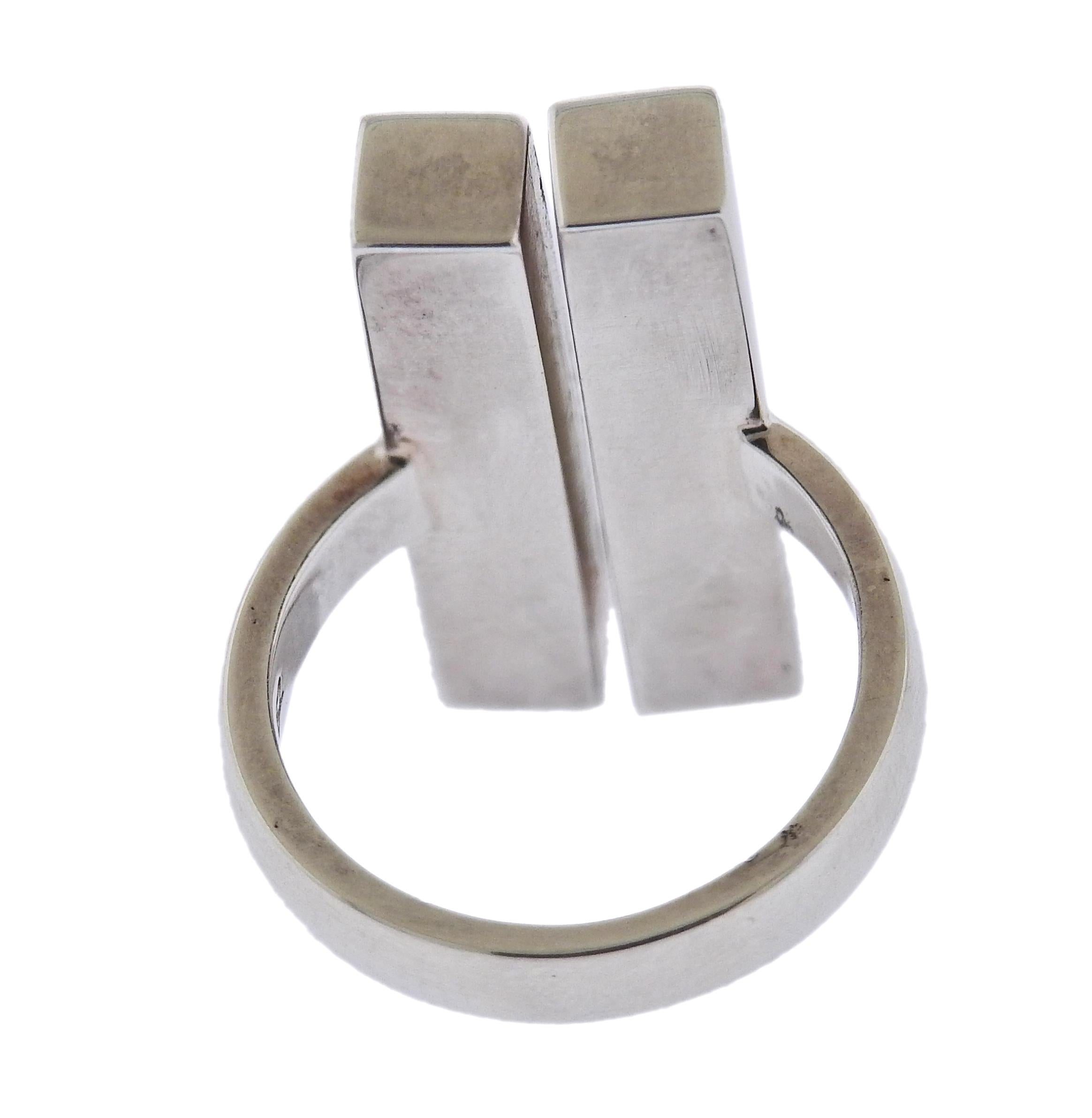 Georg Jensen Aria Silver Two Bar Ring 593 A In New Condition For Sale In Lambertville, NJ