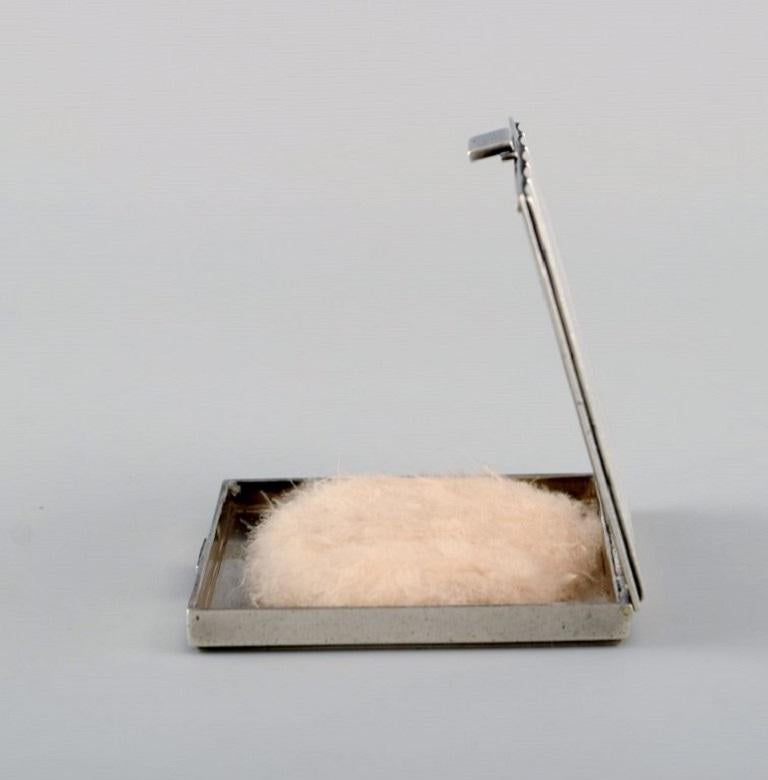 Mid-20th Century Georg Jensen Art Deco Powder Box in Sterling Silver with Interior Mirror For Sale