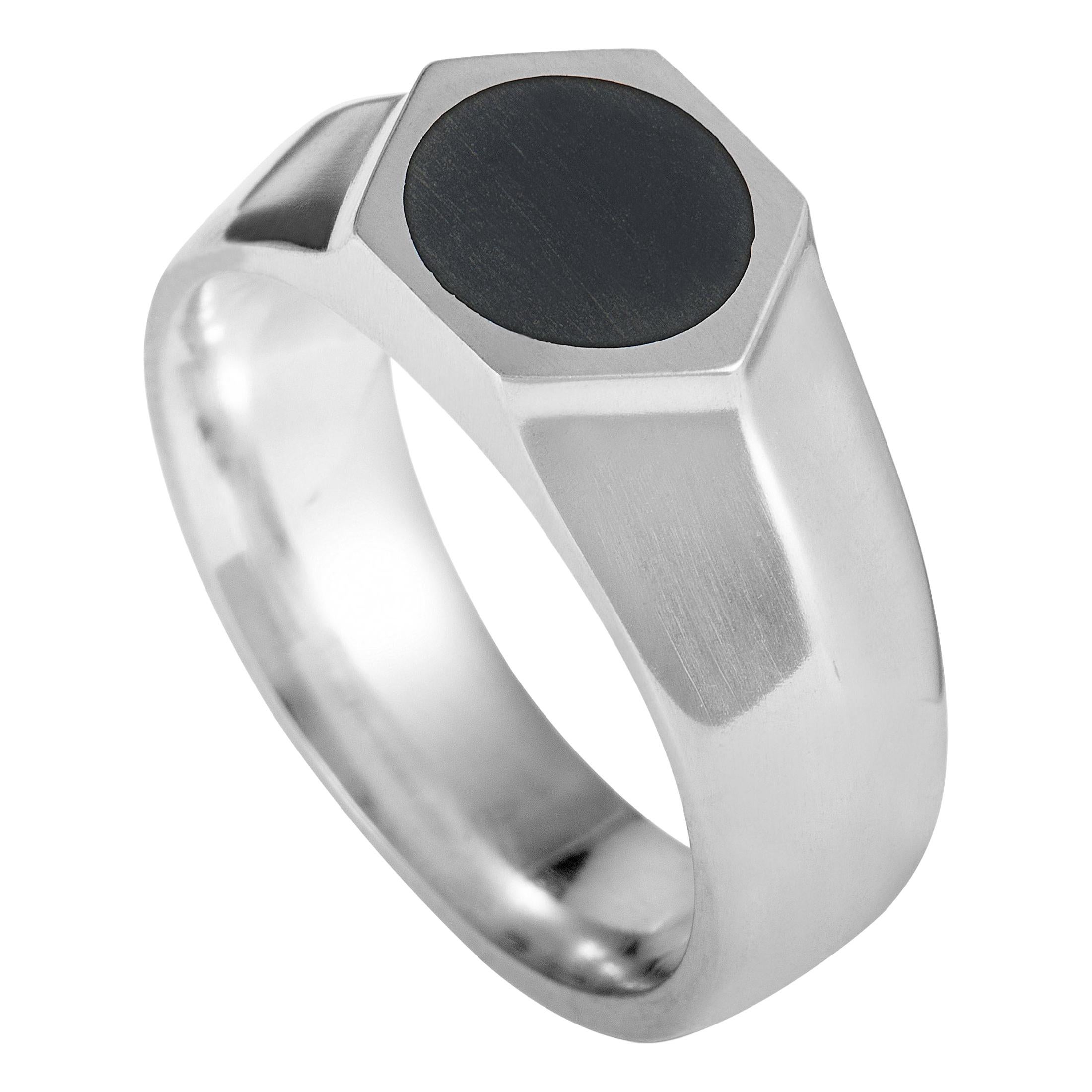 Georg Jensen Art Deco Silver and Black Enamel Ring