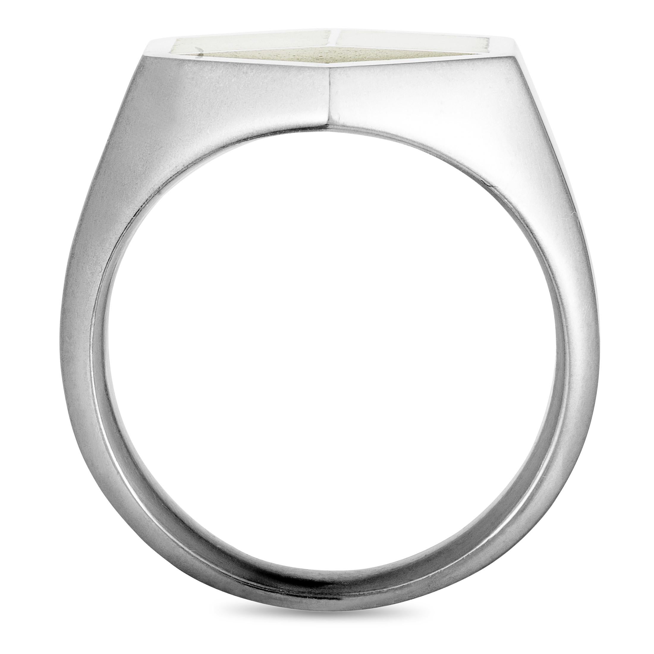 An incredibly bold, elegant design is marvelously presented in prestigious silver in this stunning ring from Georg Jensen that boasts a compellingly masculine appeal.
Ring Top Dimensions: 16mm x 20mm
Ring Size: 10.25