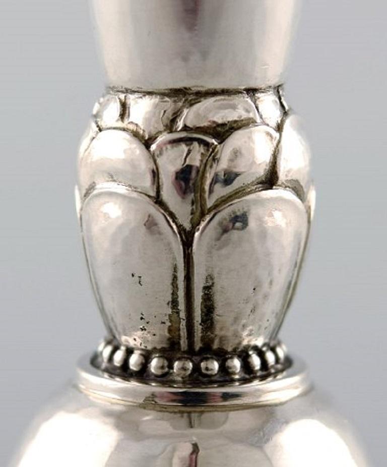Danish Georg Jensen Art Deco Vase in Hammered Sterling Silver, 4 Pieces