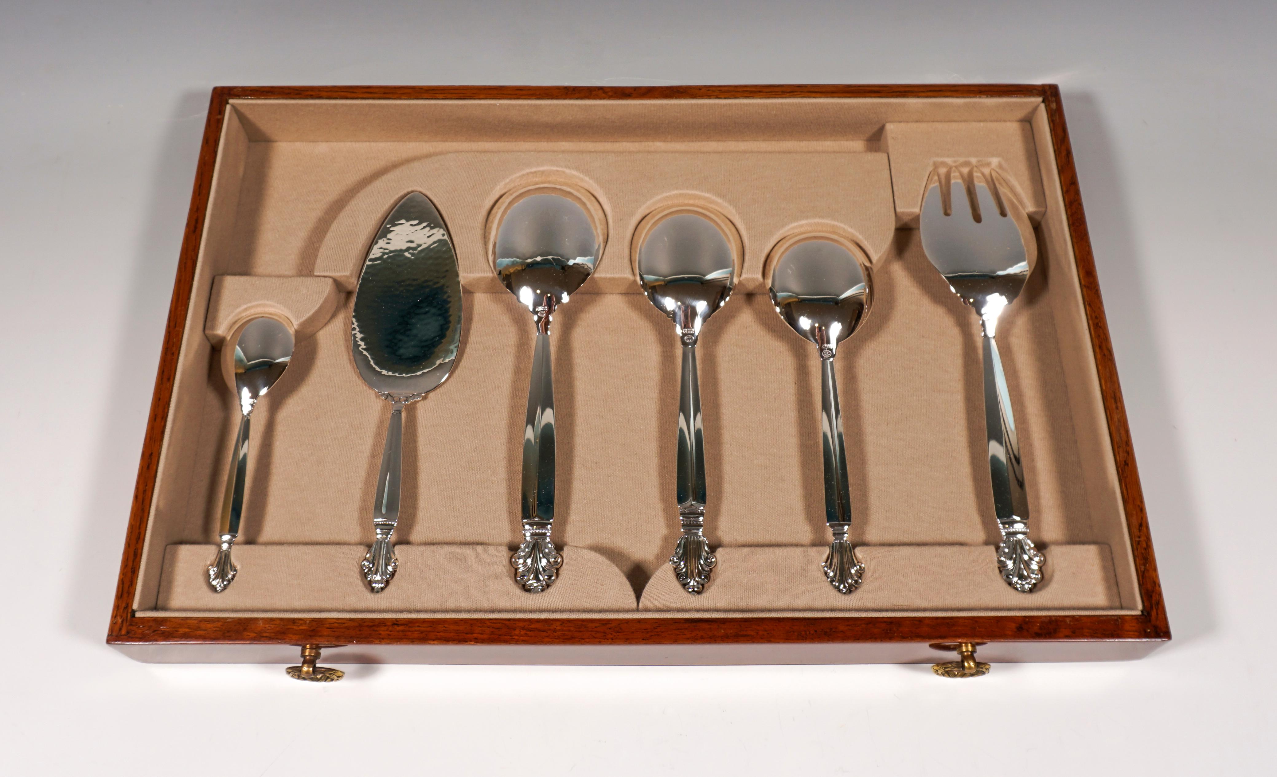 Georg Jensen  Silver Cutlery Set Acanthus in Showcase, Design Johan Rohde c 1945 3