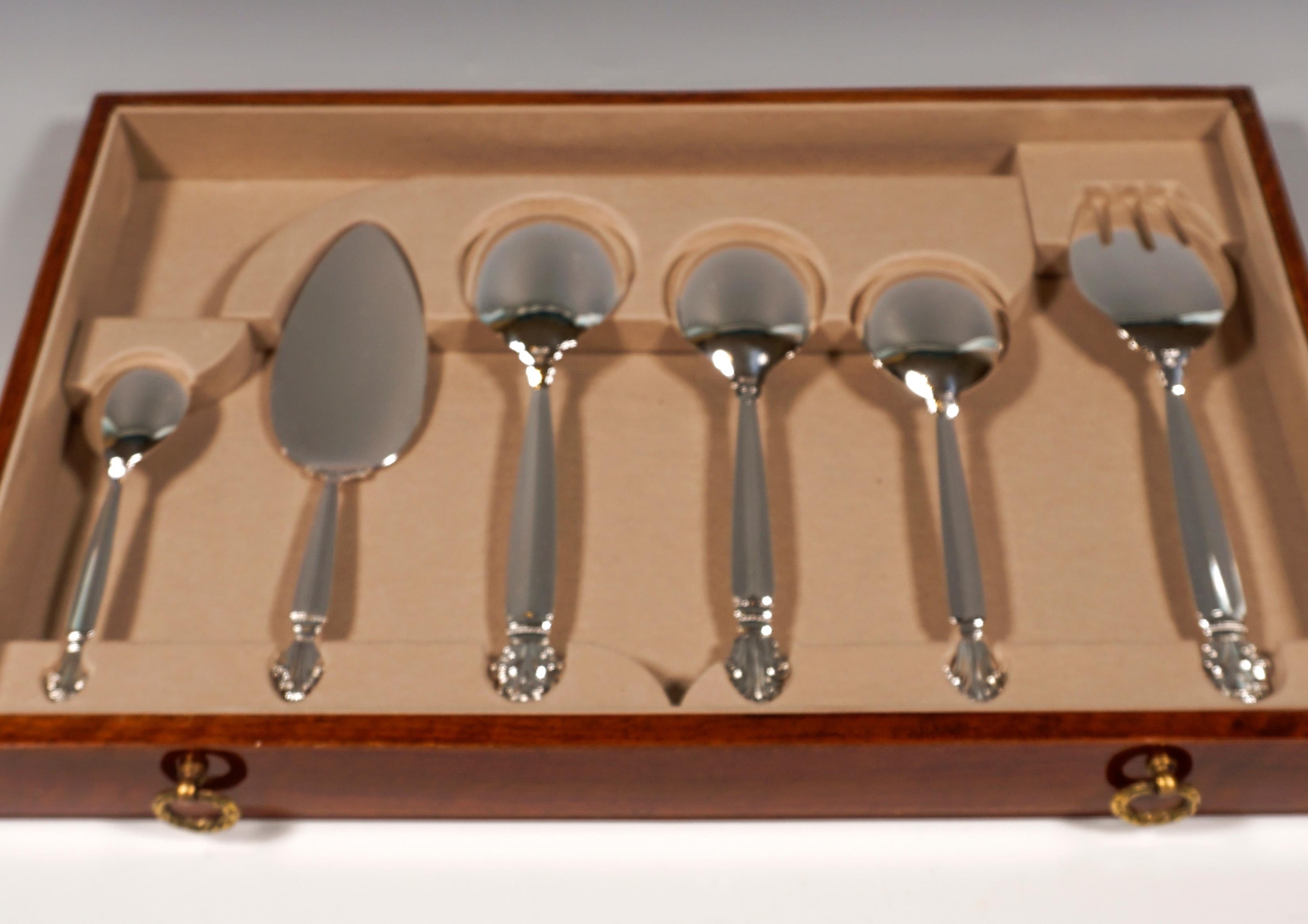 Georg Jensen  Silver Cutlery Set Acanthus in Showcase, Design Johan Rohde c 1945 4