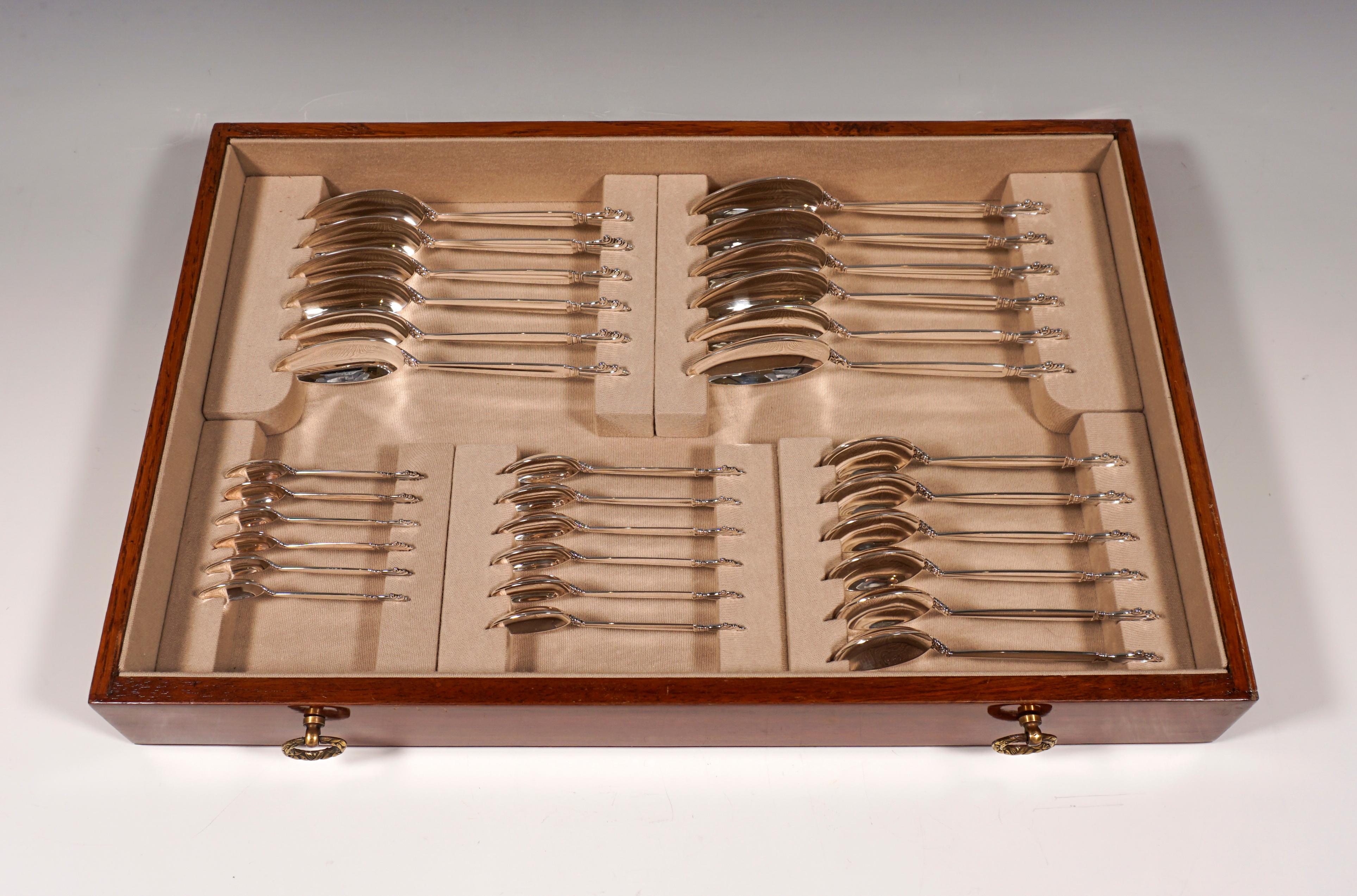 Danish Georg Jensen  Silver Cutlery Set Acanthus in Showcase, Design Johan Rohde c 1945