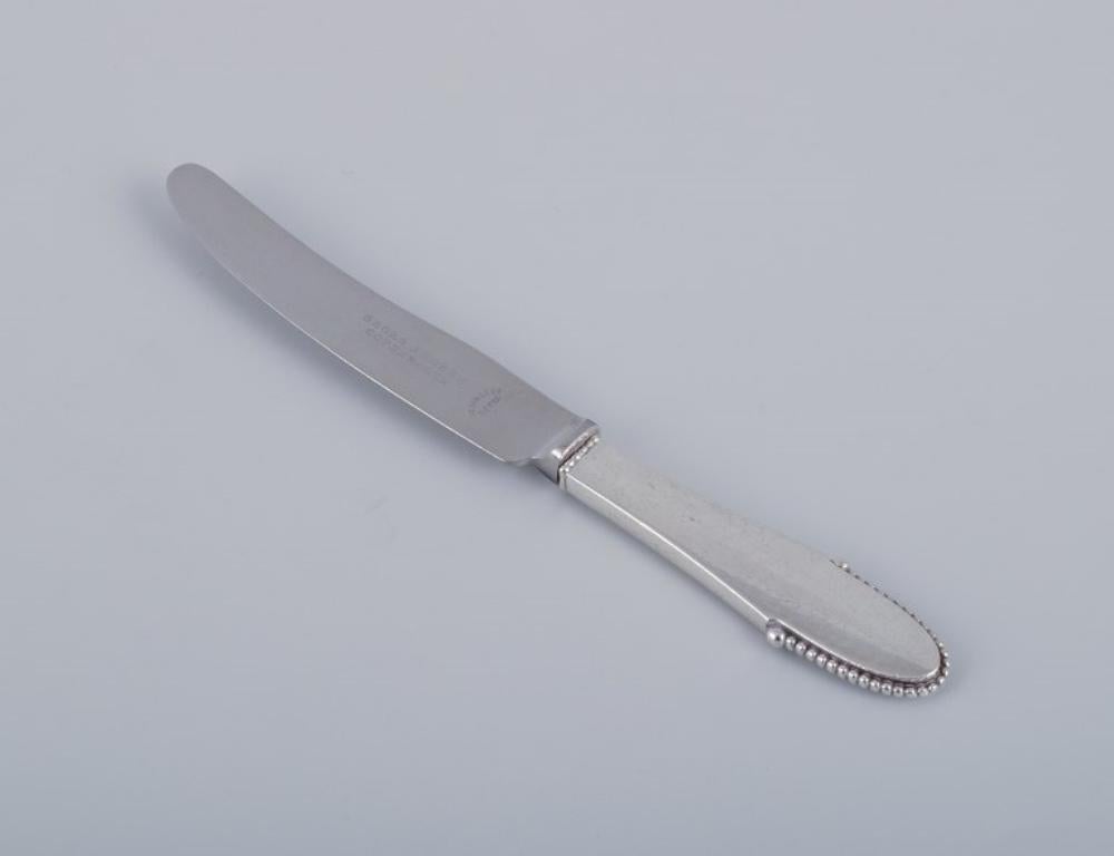 Danish Georg Jensen Beaded, five fruit knives in sterling silver and stainless steel For Sale