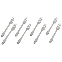Georg Jensen Perlen. Set von acht Tafelgabeln aus 830er Silber und Sterlingsilber