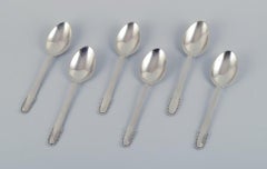 Georg Jensen Beaded. Set of six large dinner spoons in sterling silver.