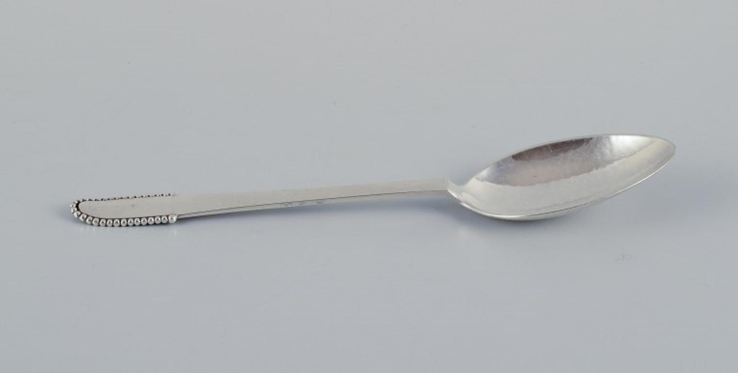 Danish Georg Jensen Beaded. Set of six large dinner spoons in sterling silver. For Sale