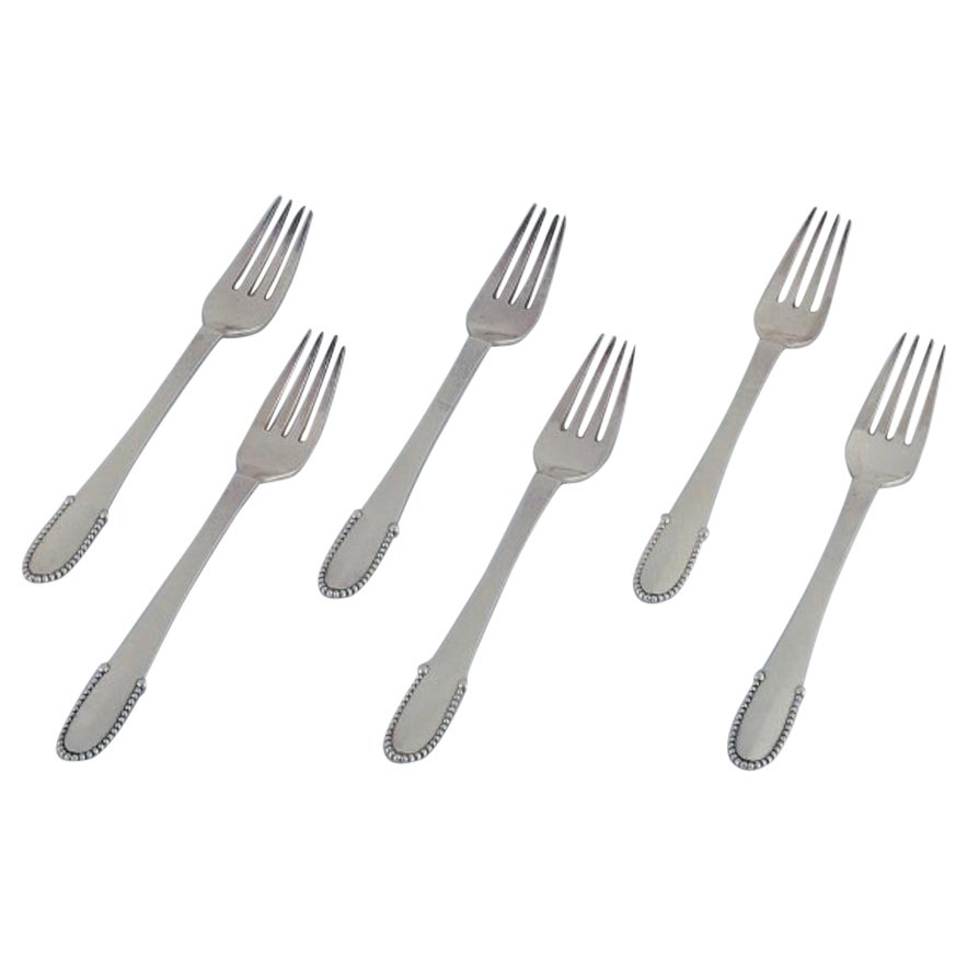 Georg Jensen Perlen. Set von sechs Mittagessgabeln aus Sterlingsilber. 1933- 1944 im Angebot