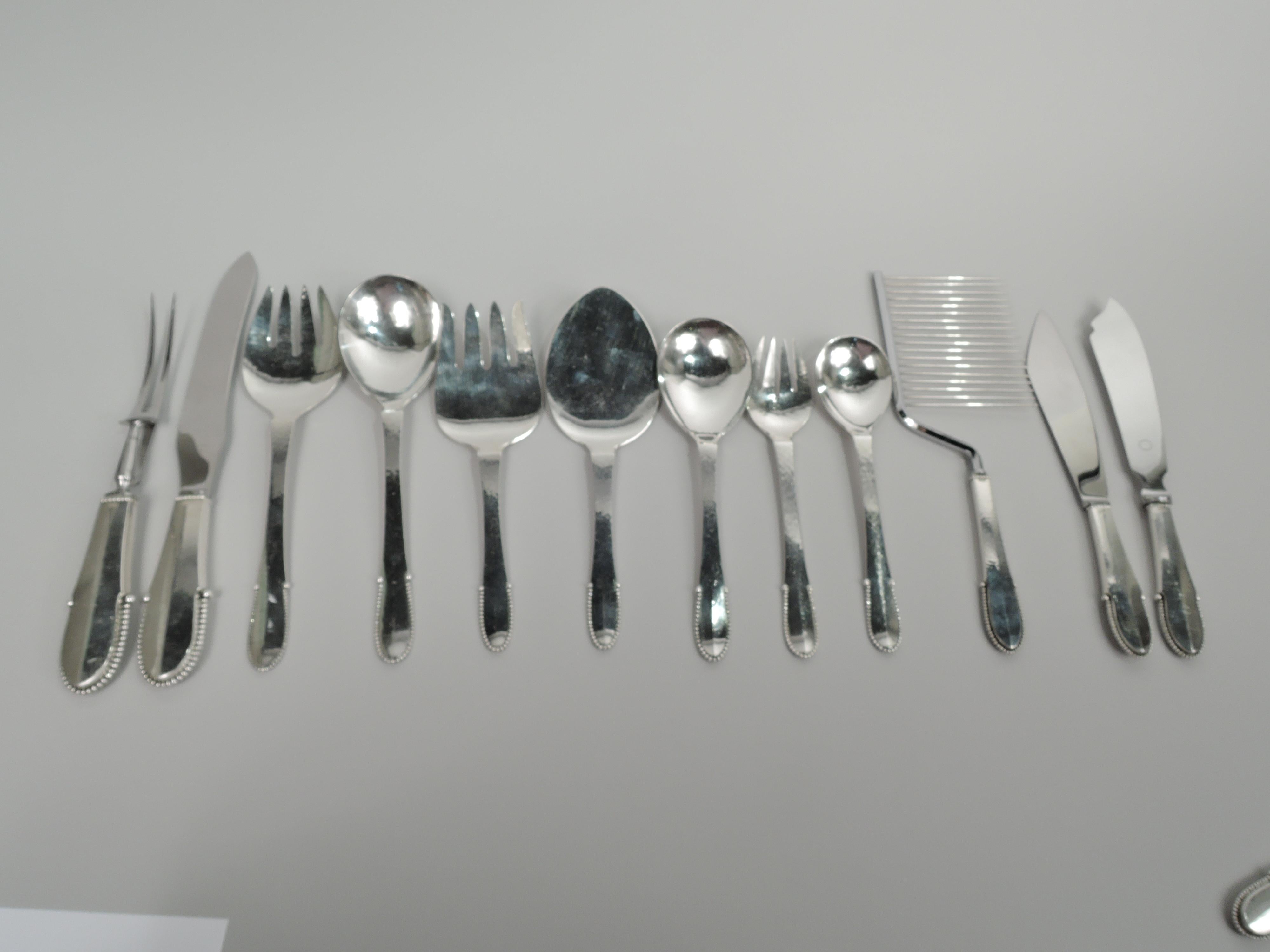 Scandinavian Modern Georg Jensen Beaded Sterling Silver Dinner & Lunch Set with 157 Pieces For Sale