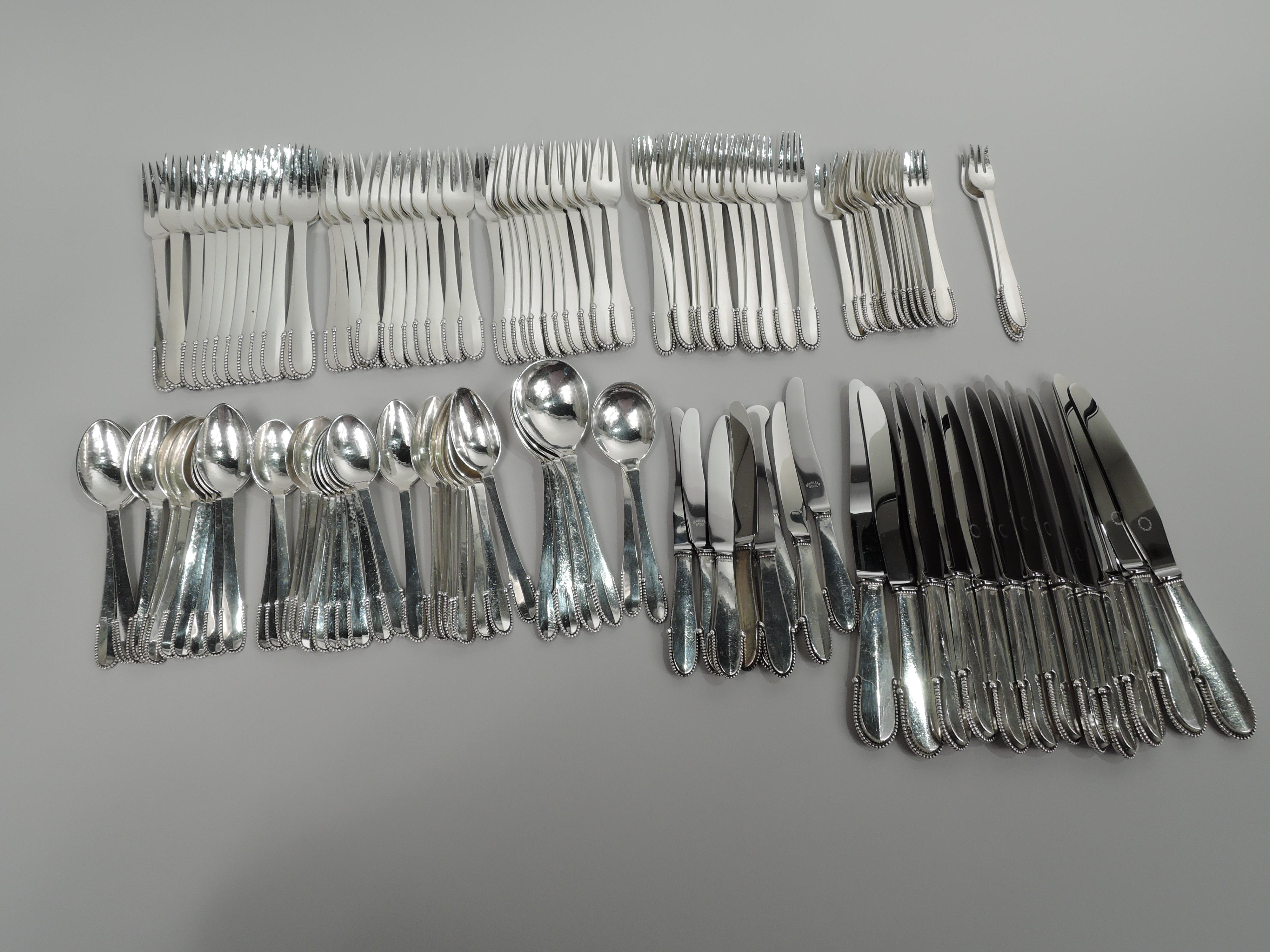 Danish Georg Jensen Beaded Sterling Silver Dinner & Lunch Set with 157 Pieces For Sale