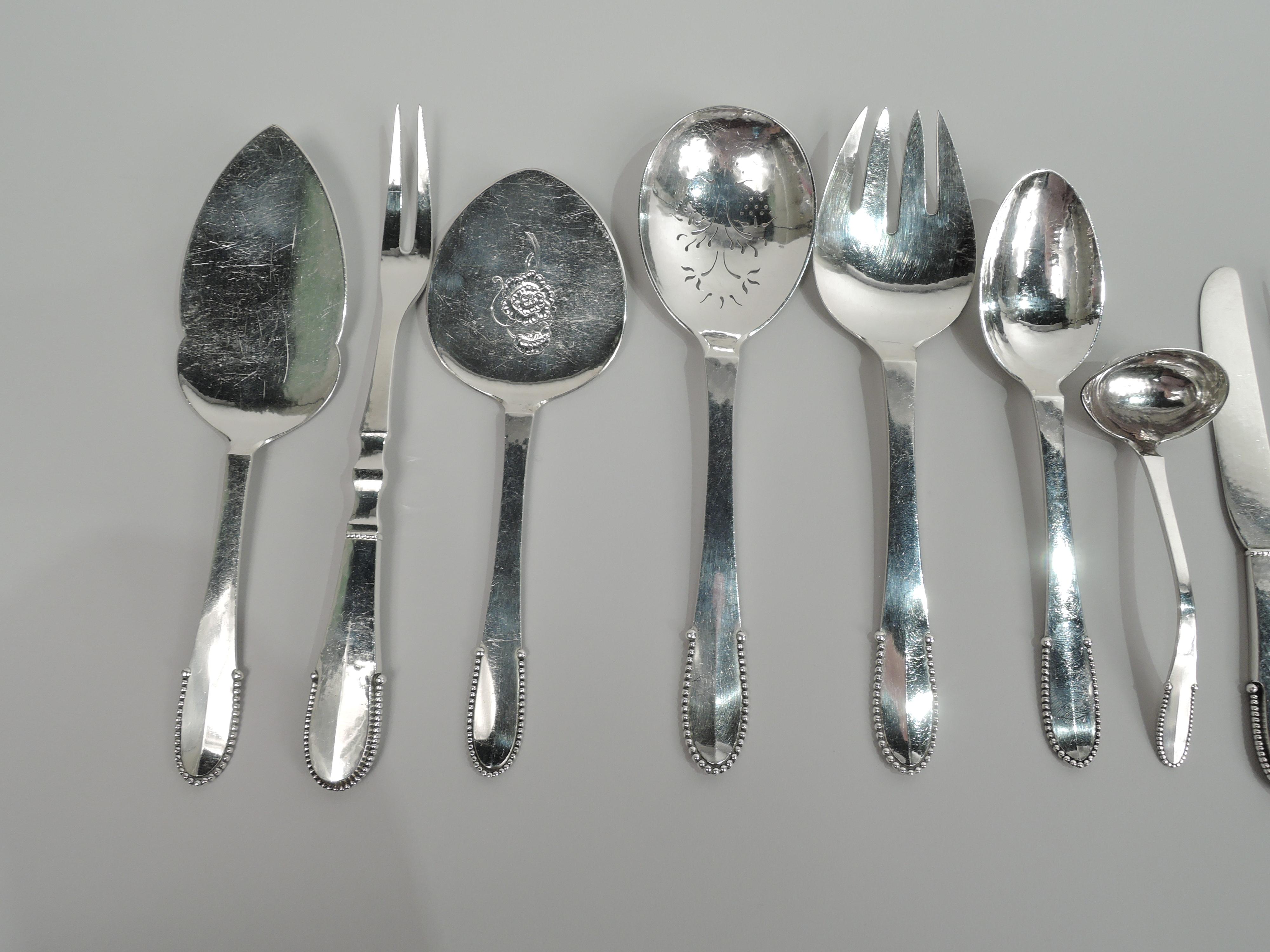 Georg Jensen Beaded Sterling Silver Dinner & Lunch Set with 157 Pieces In Good Condition In New York, NY