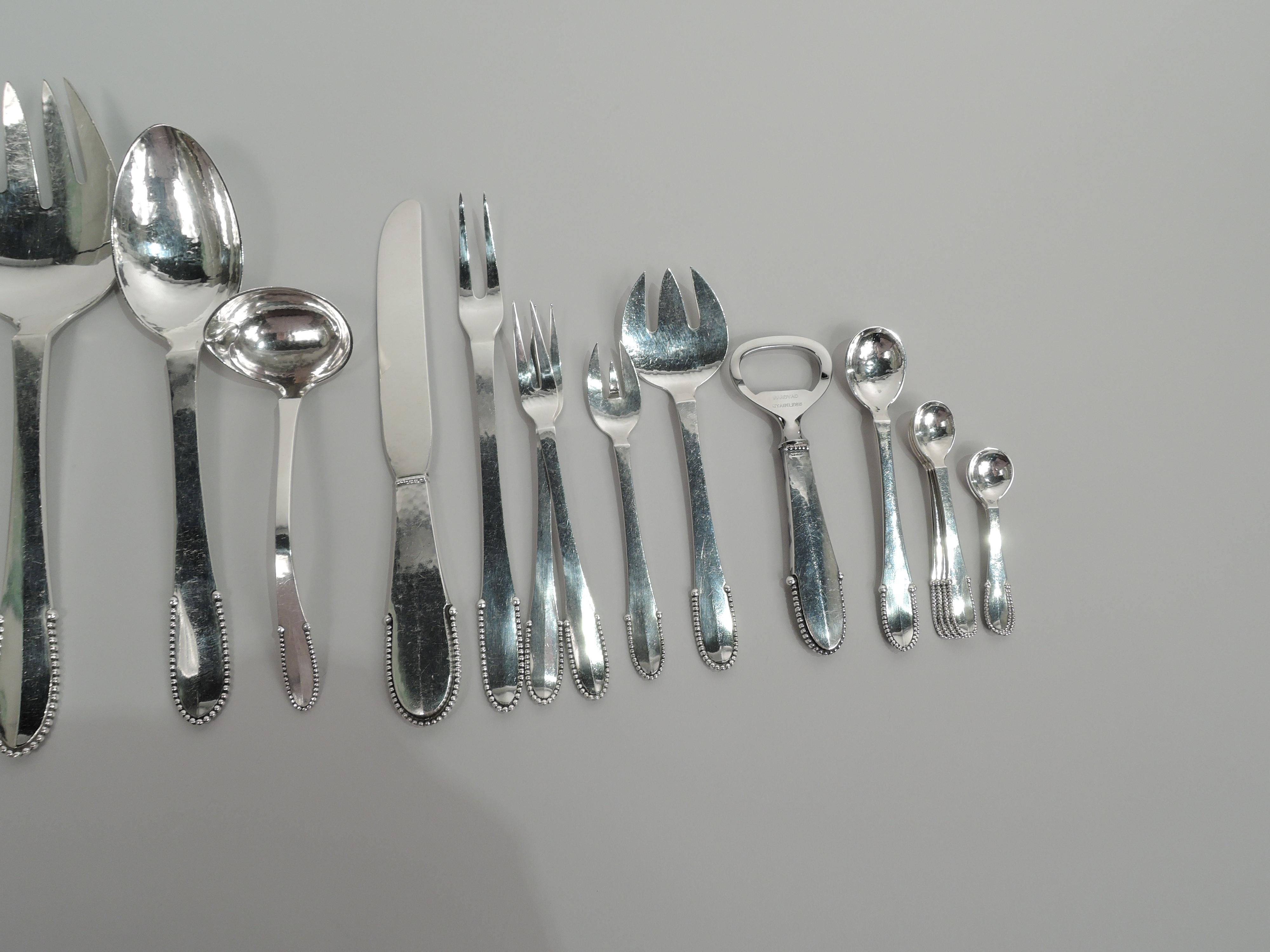 20th Century Georg Jensen Beaded Sterling Silver Dinner & Lunch Set with 157 Pieces For Sale