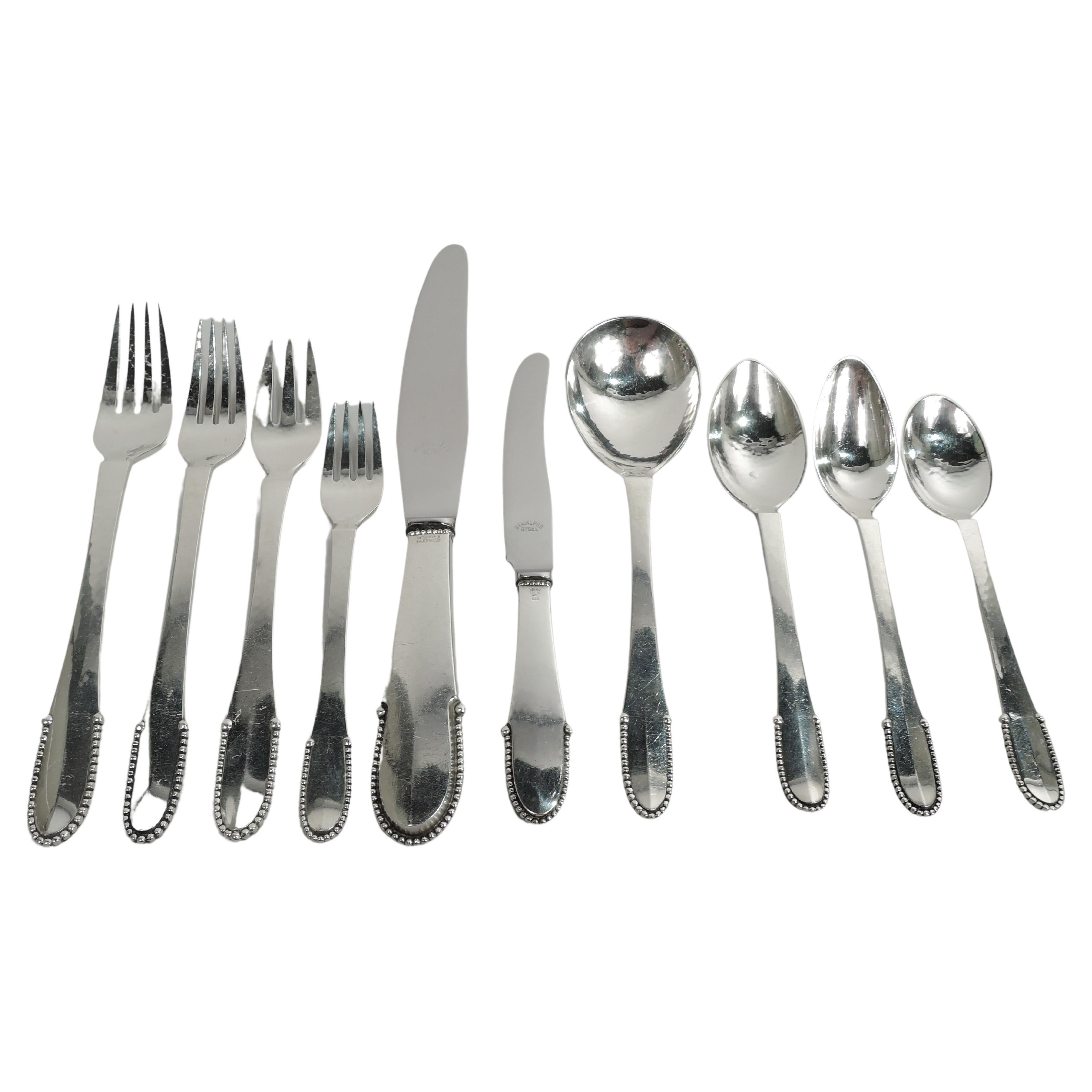 Georg Jensen Beaded Sterling Silver Dinner & Lunch Set with 157 Pieces For Sale