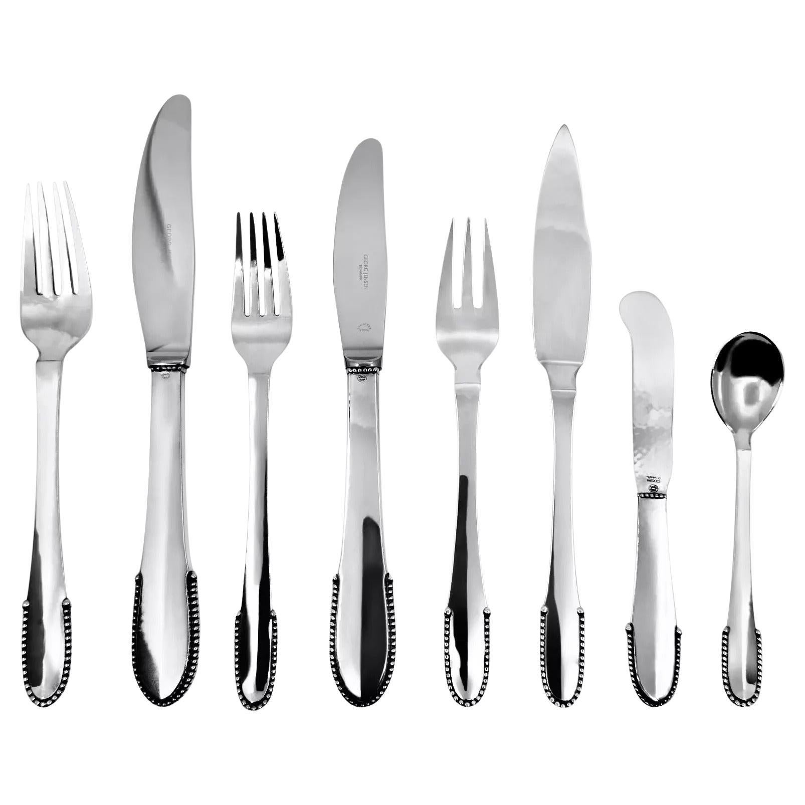Georg Jensen Juego de cubiertos de plata de ley con cuentas para 12